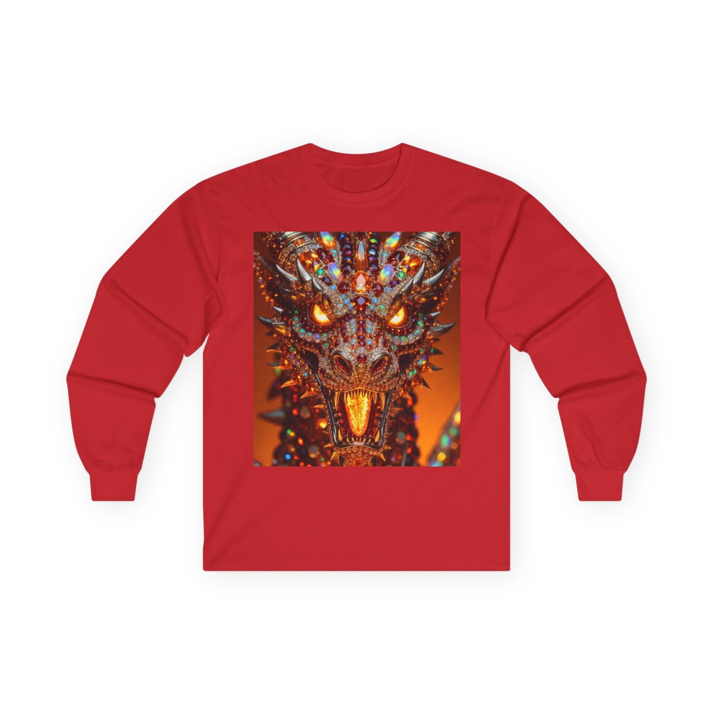Dragon Portrait Long Sleeve Tee — Fiery Fantasy Monster Art