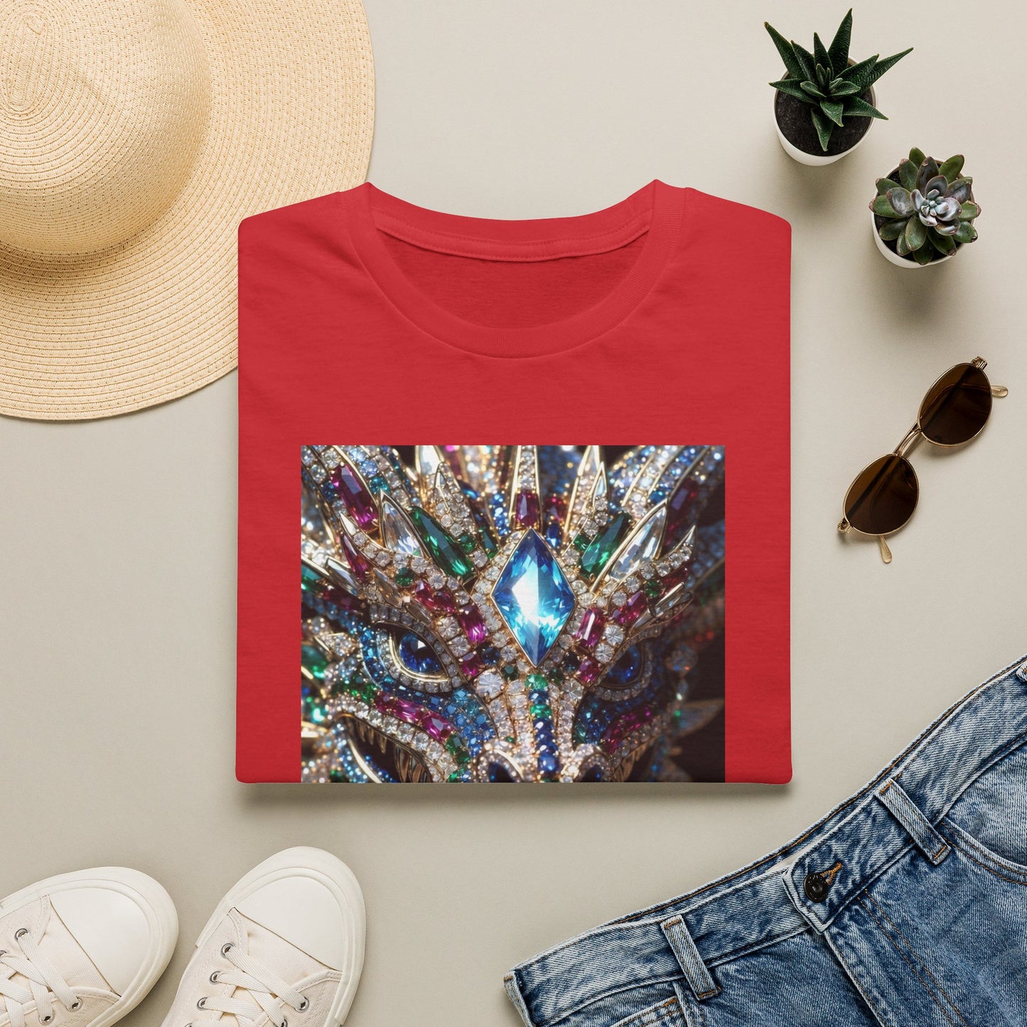 # 1 Dragon selling Gemstone Mask T-Shirt — Jewel-Encrusted Festival Tee