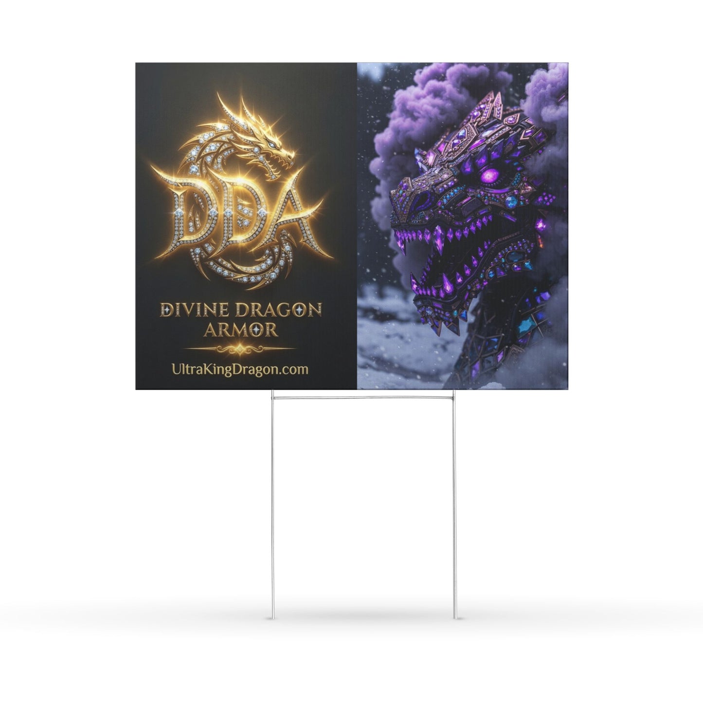 Divine Dragon Armor Yard Sign — Mythic Gold Logo & Dragon Graphic Outdoor Sign