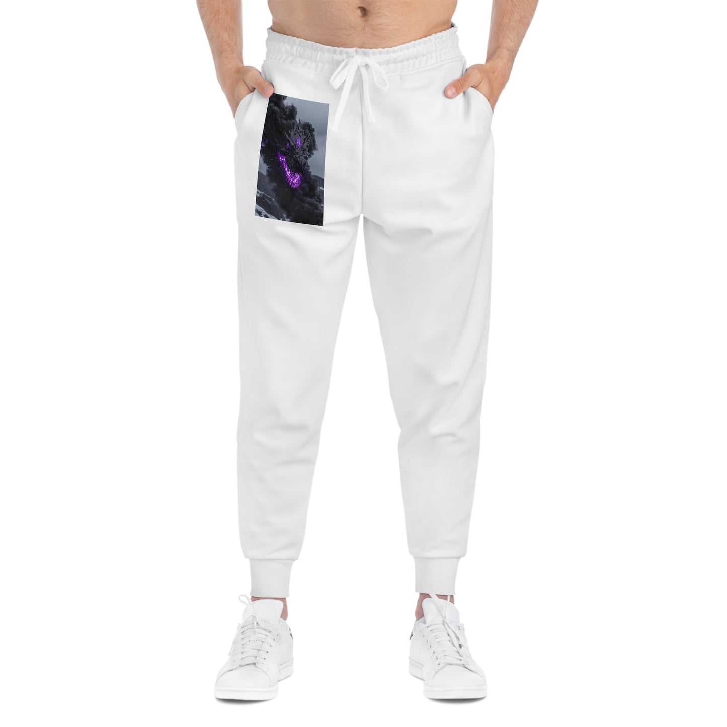 White Athletic Joggers with Dark Storm Graphic & Purple Heart Accent