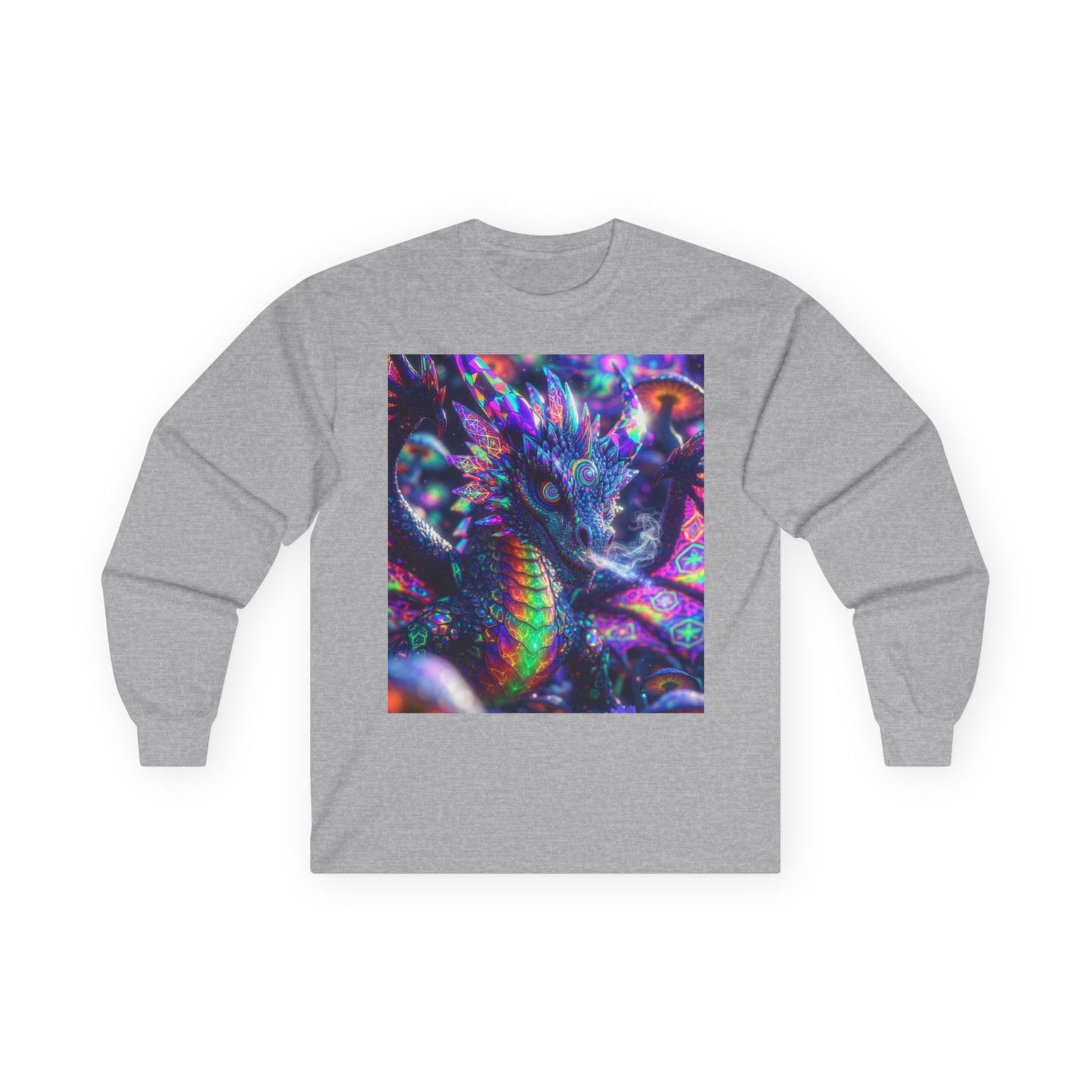 Psychedelic Dragon Long Sleeve Tee — Neon Fantasy Dragon Graphic