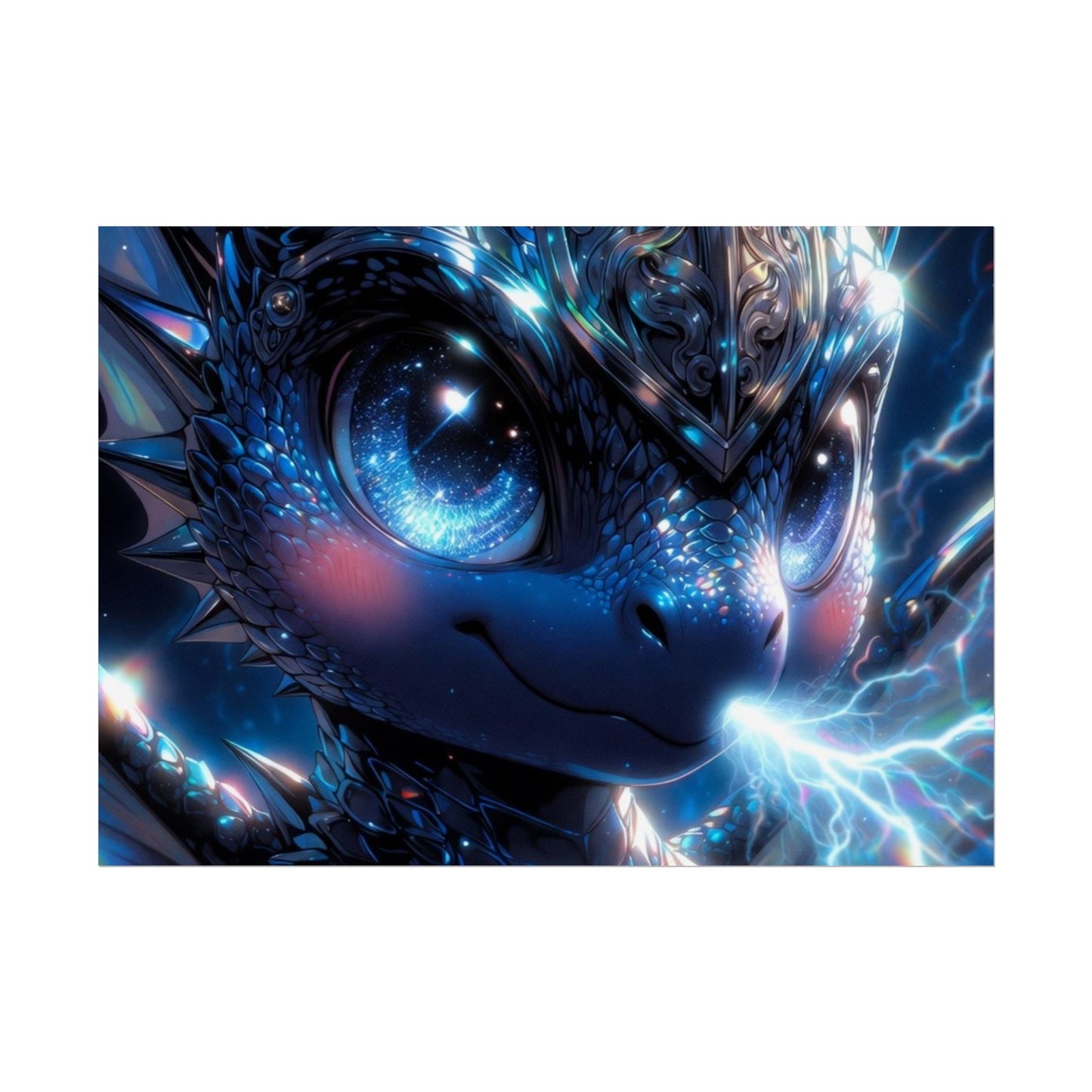 Shiny Blue Dragon Rolled Poster — Cute Electric Fantasy Wall Art