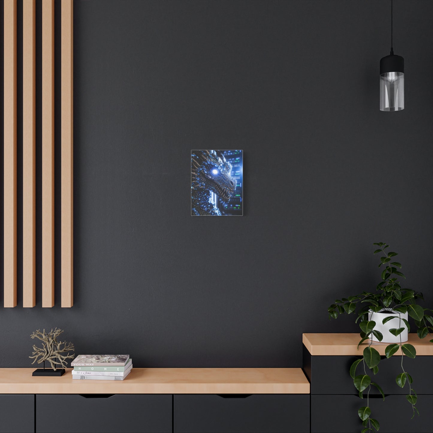 Cyber Dragon Canvas Print — Futuristic Metallic Dragon Wall Art