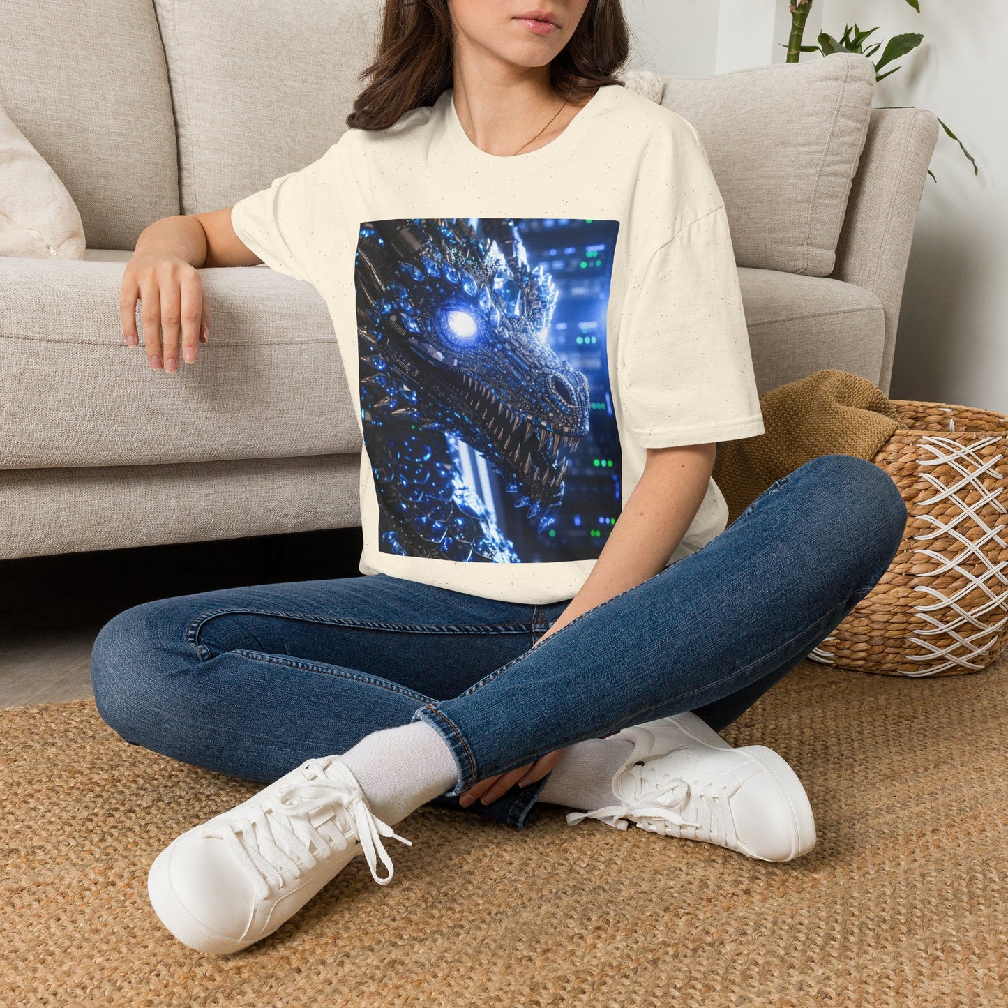 A Cyber Dragon Graphic T-Shirt — Futuristic Neon Dragon Design