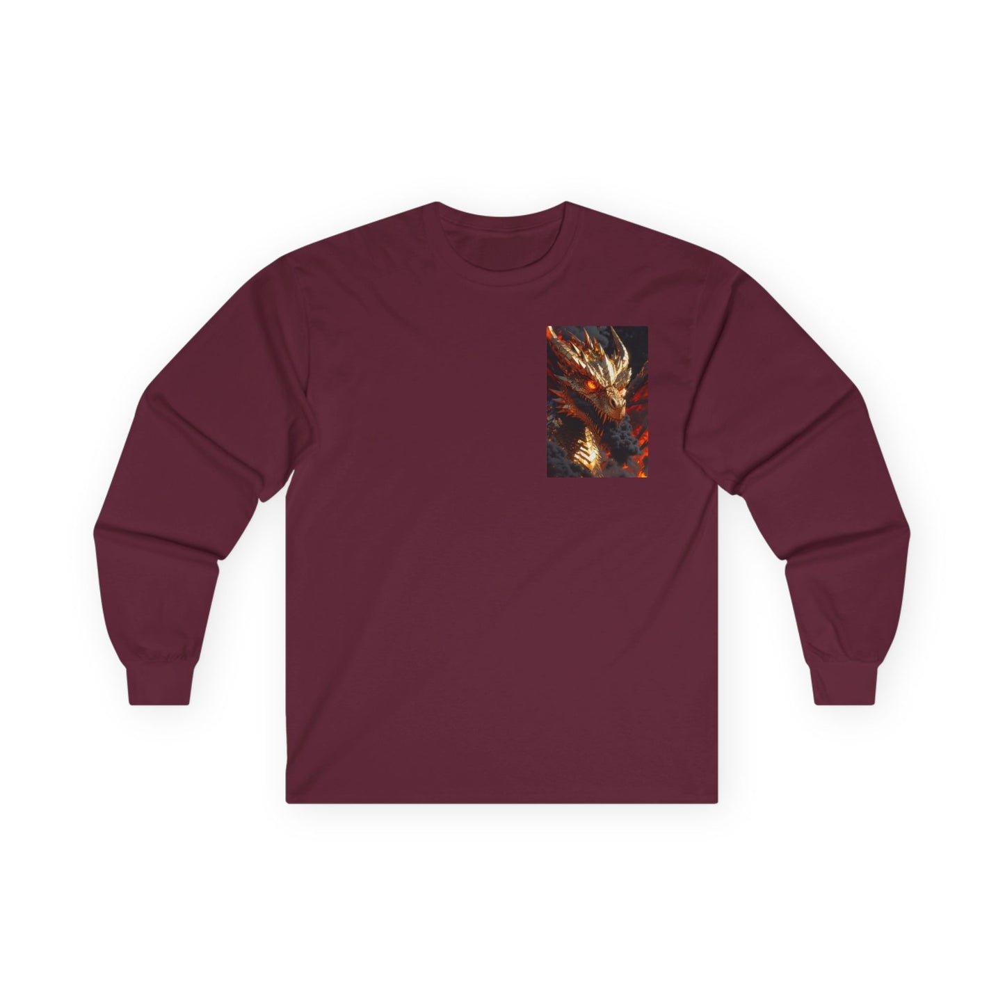 Dragon Flame Chest Graphic Long Sleeve Tee — Fiery Fantasy Shirt