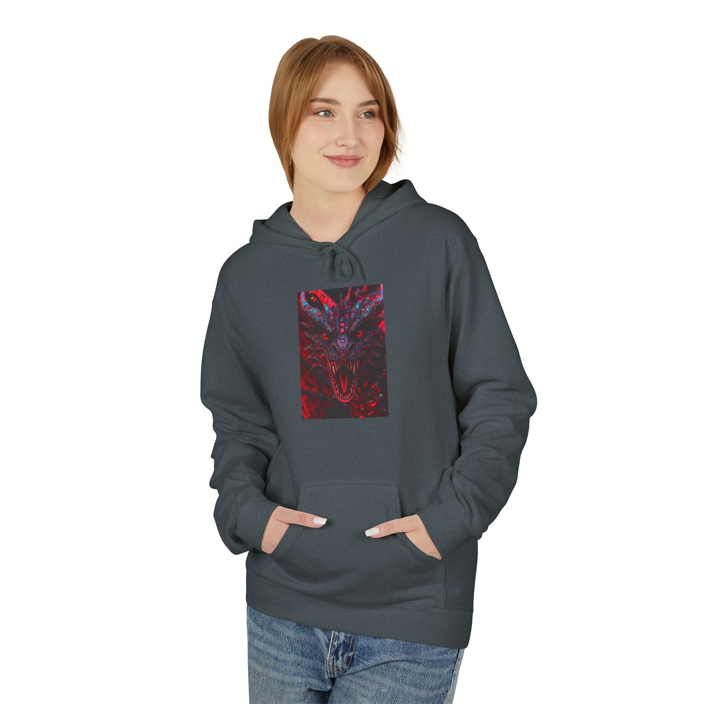 Abstract Red Dragon Marble Hoodie — Minimal Center Art Pullover