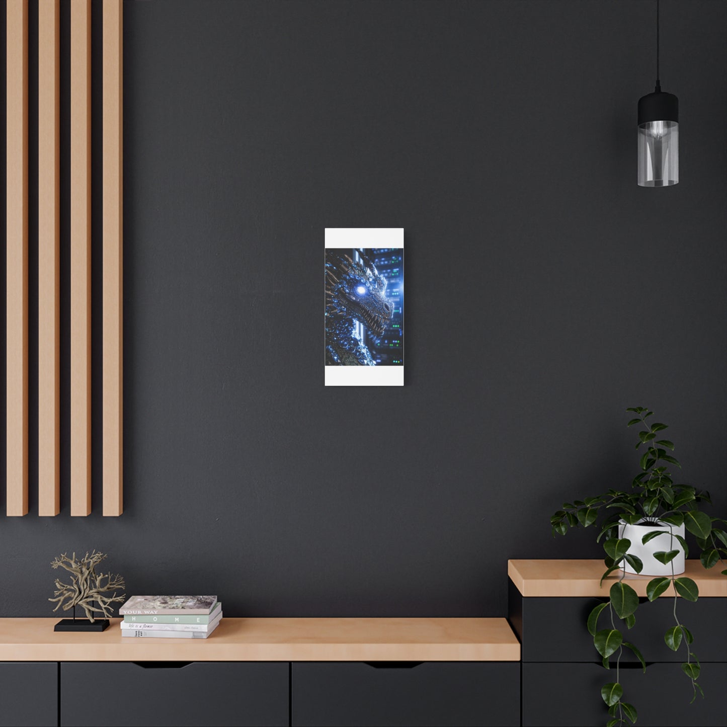 Cyber Dragon Canvas Print — Futuristic Metallic Dragon Wall Art