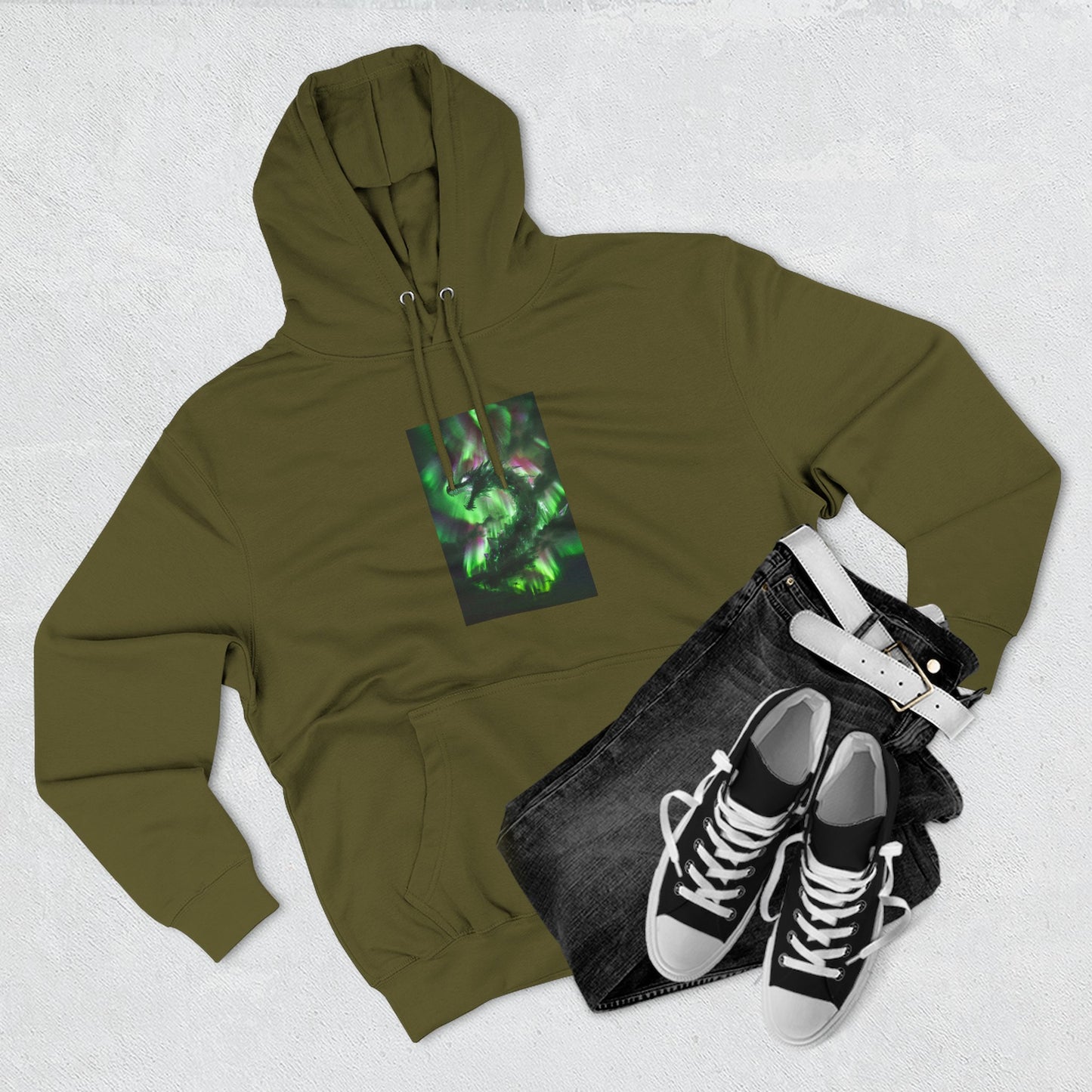 Green Nebula Abstract Hoodie — Aurora Swirl Fleece Pullover