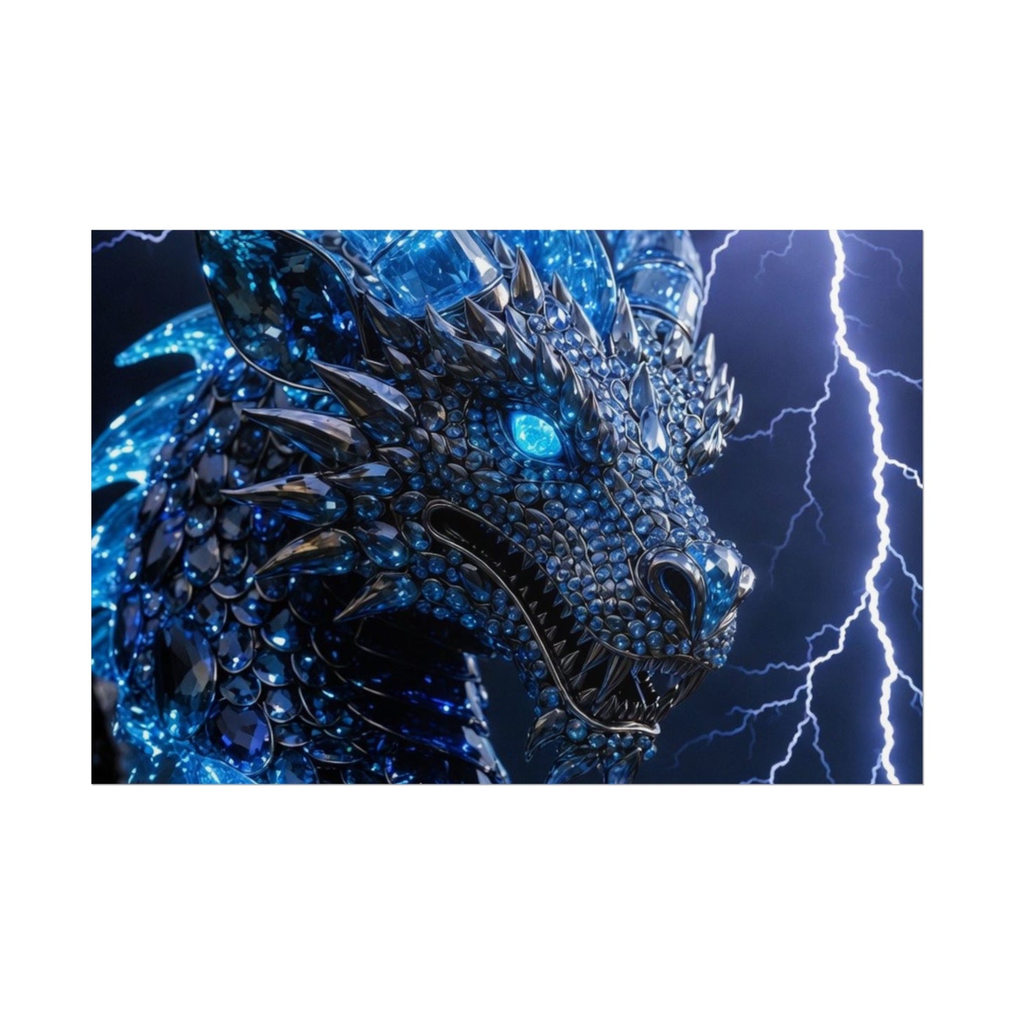 Blue Lightning Dragon Poster — Fantasy Wall Art Rolled Poster
