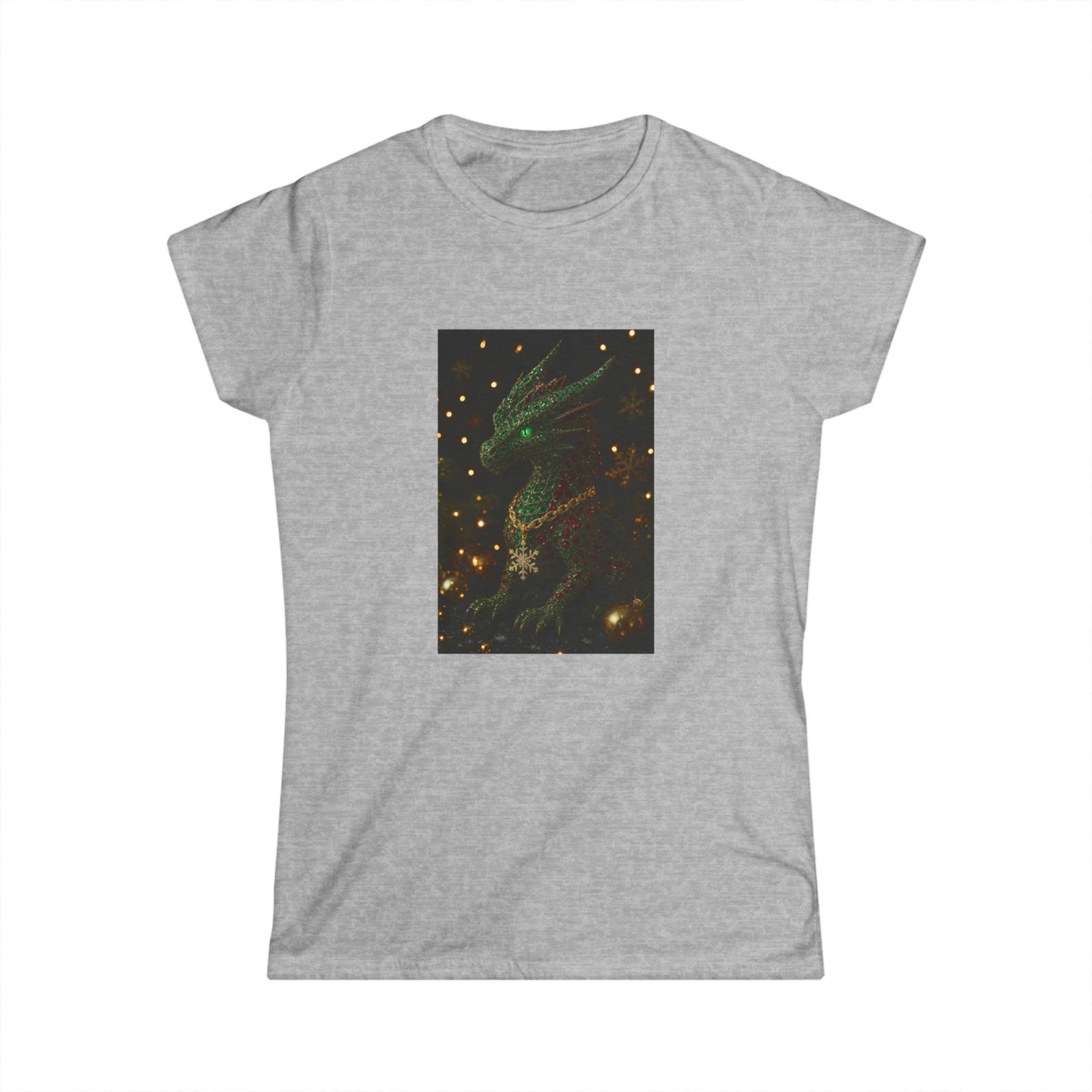 Christmas Women’s Tee — Emerald Dragon & Stars Graphic Shirt