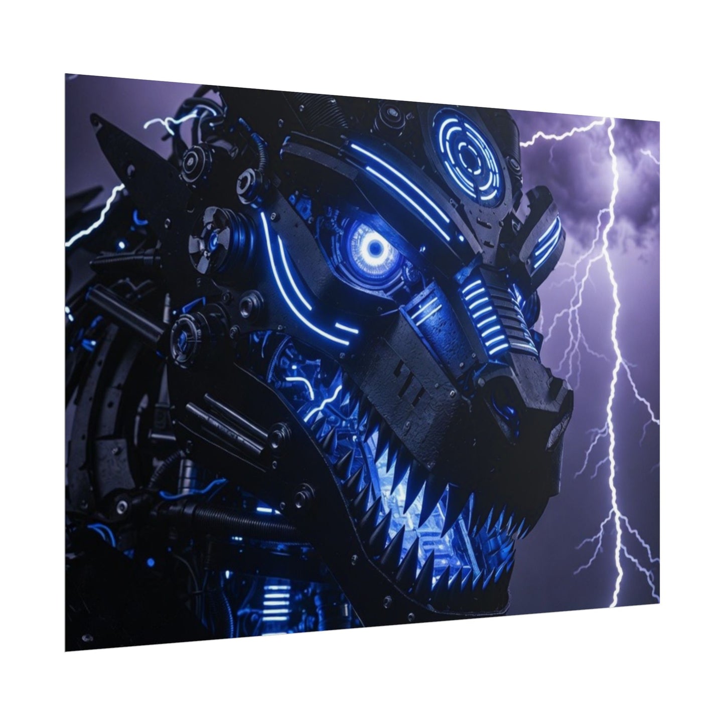 CyberDragon Storm Poster — Futuristic Mech Wolf Art Print (Rolled Poster)