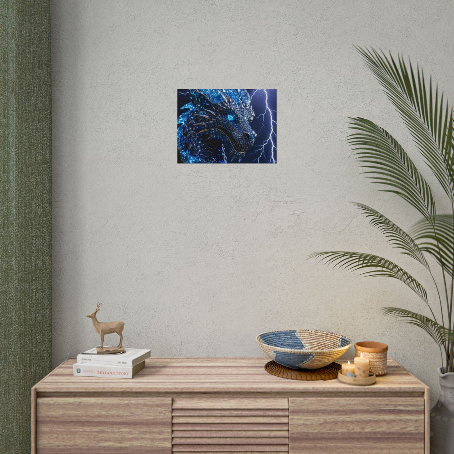 Blue Lightning Dragon Poster — Fantasy Wall Art Rolled Poster