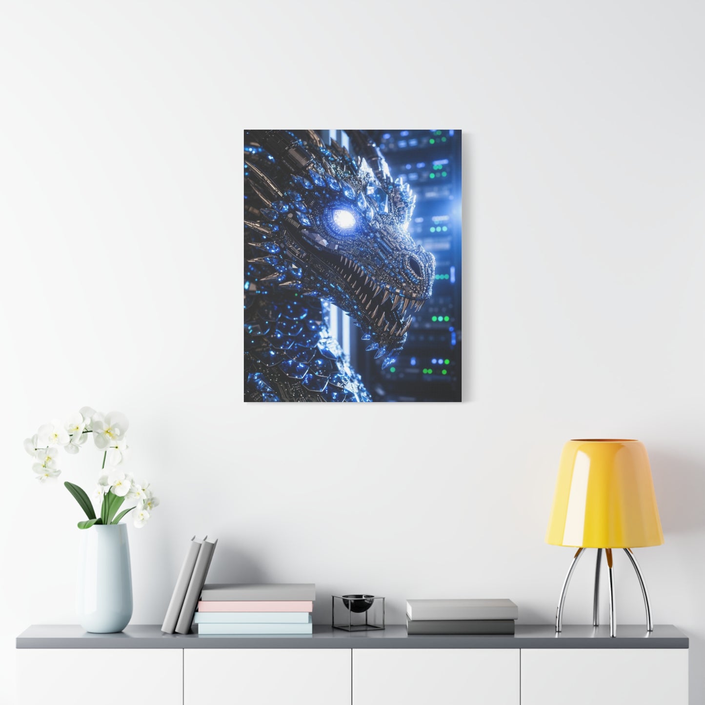 Cyber Dragon Canvas Print — Futuristic Metallic Dragon Wall Art