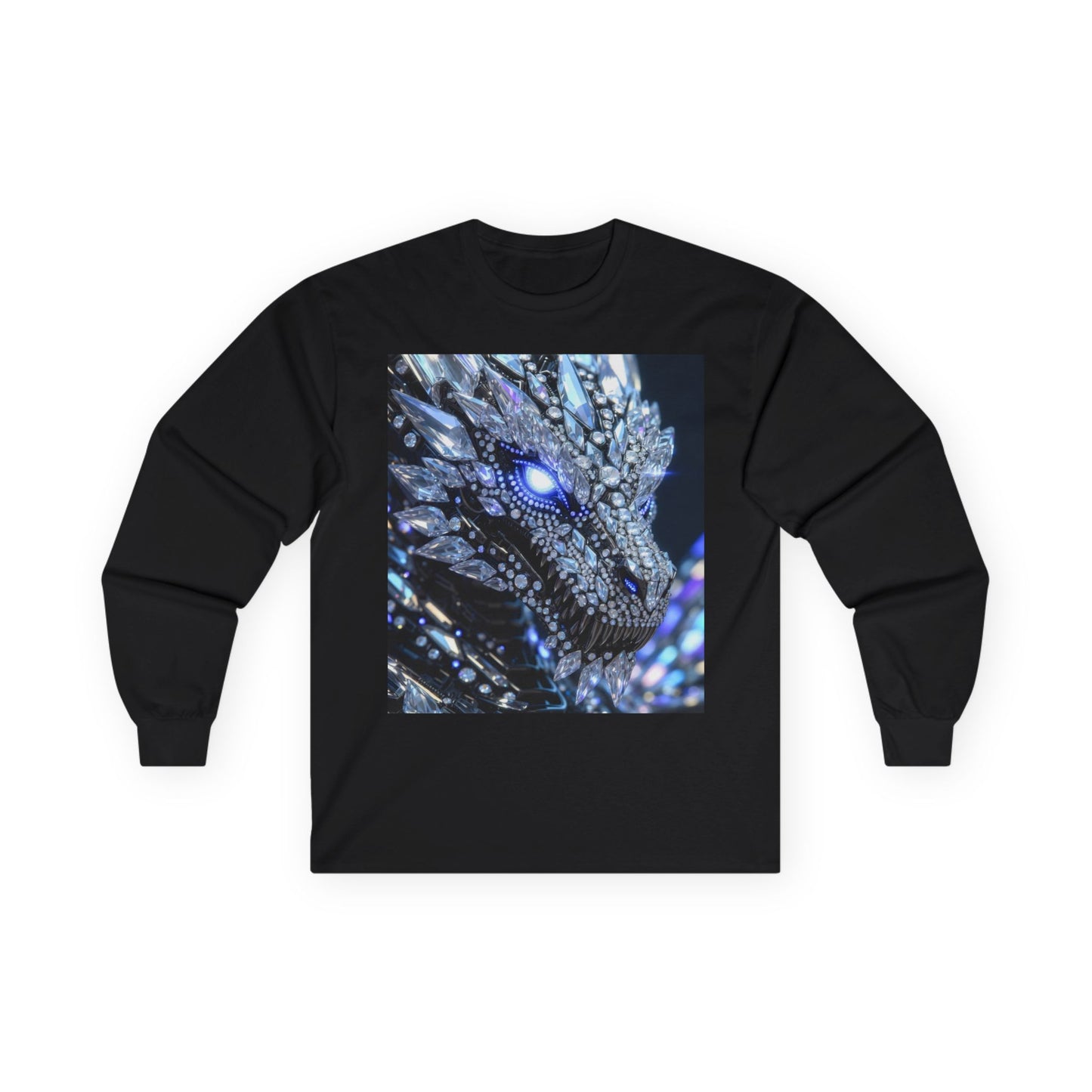 Dragon Art Long Sleeve Tee — Blue Crystal Dragon Graphic