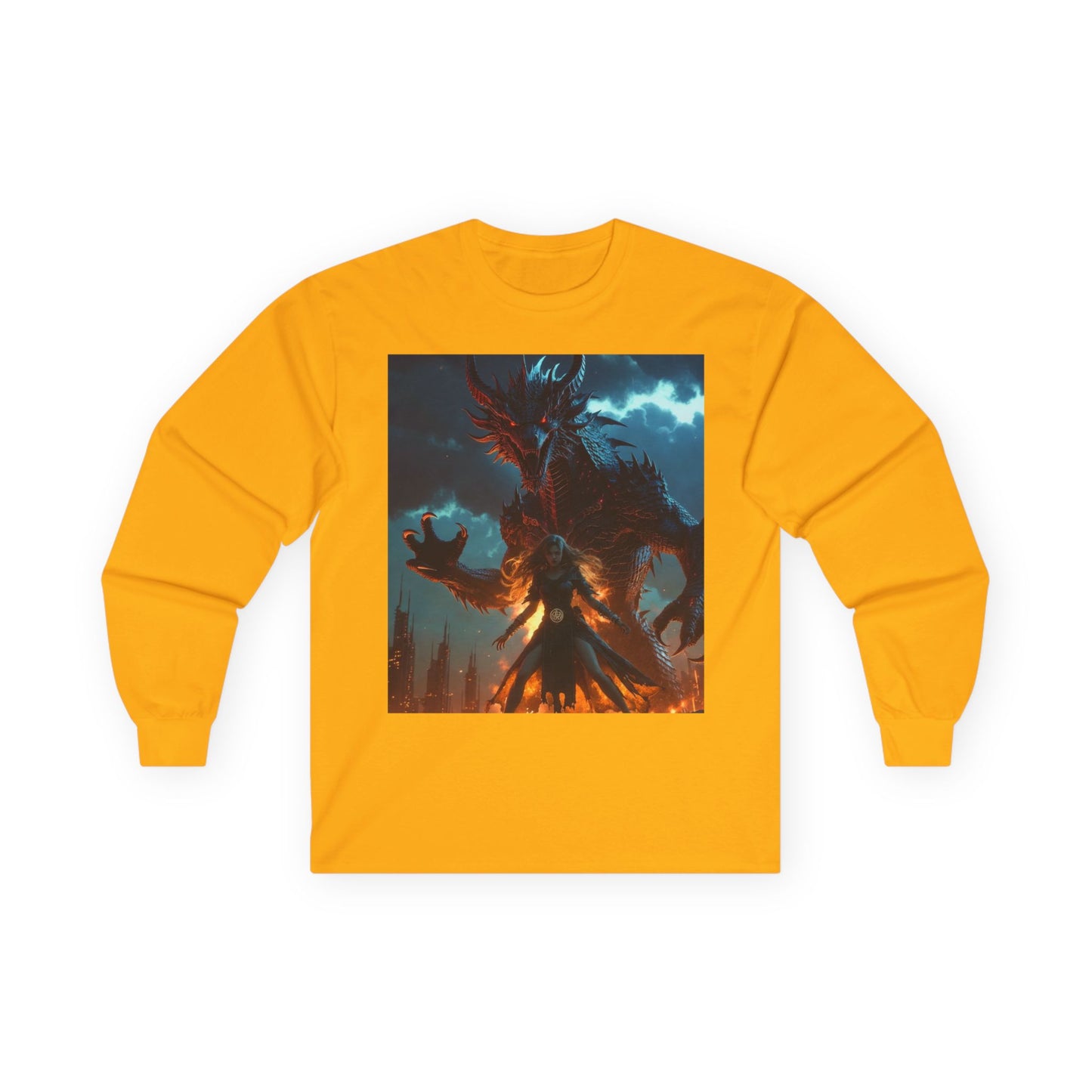Dragon of Flame Long Sleeve Tee — Dark Fantasy Fire Demon Artwork