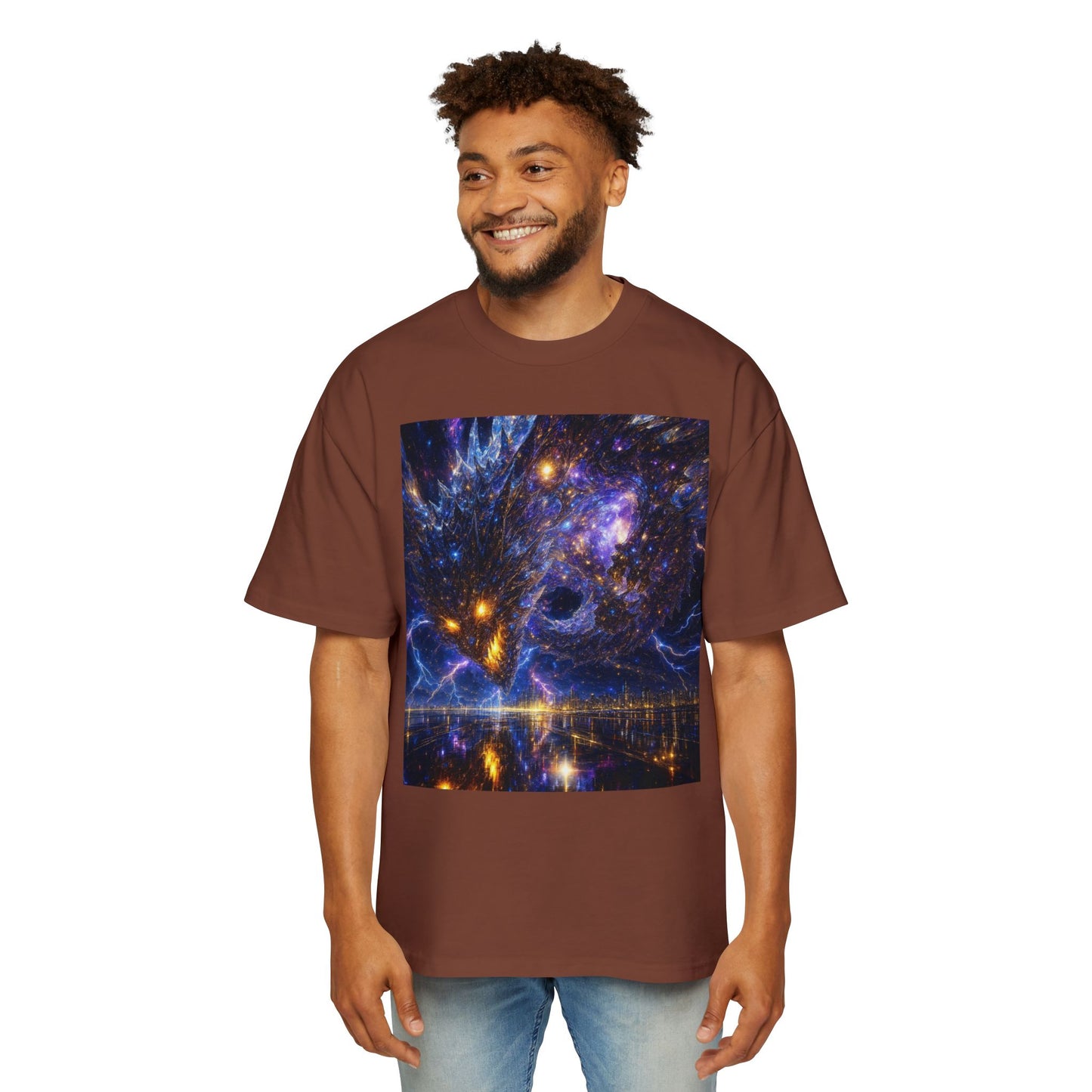 Men's Oversized Cosmic Art Tee - Unique Space Graphic T-Shirt for Casual Wear, Sci-Fi Lovers, Gift for Birthdays, Festivals, Art Enthusiasts