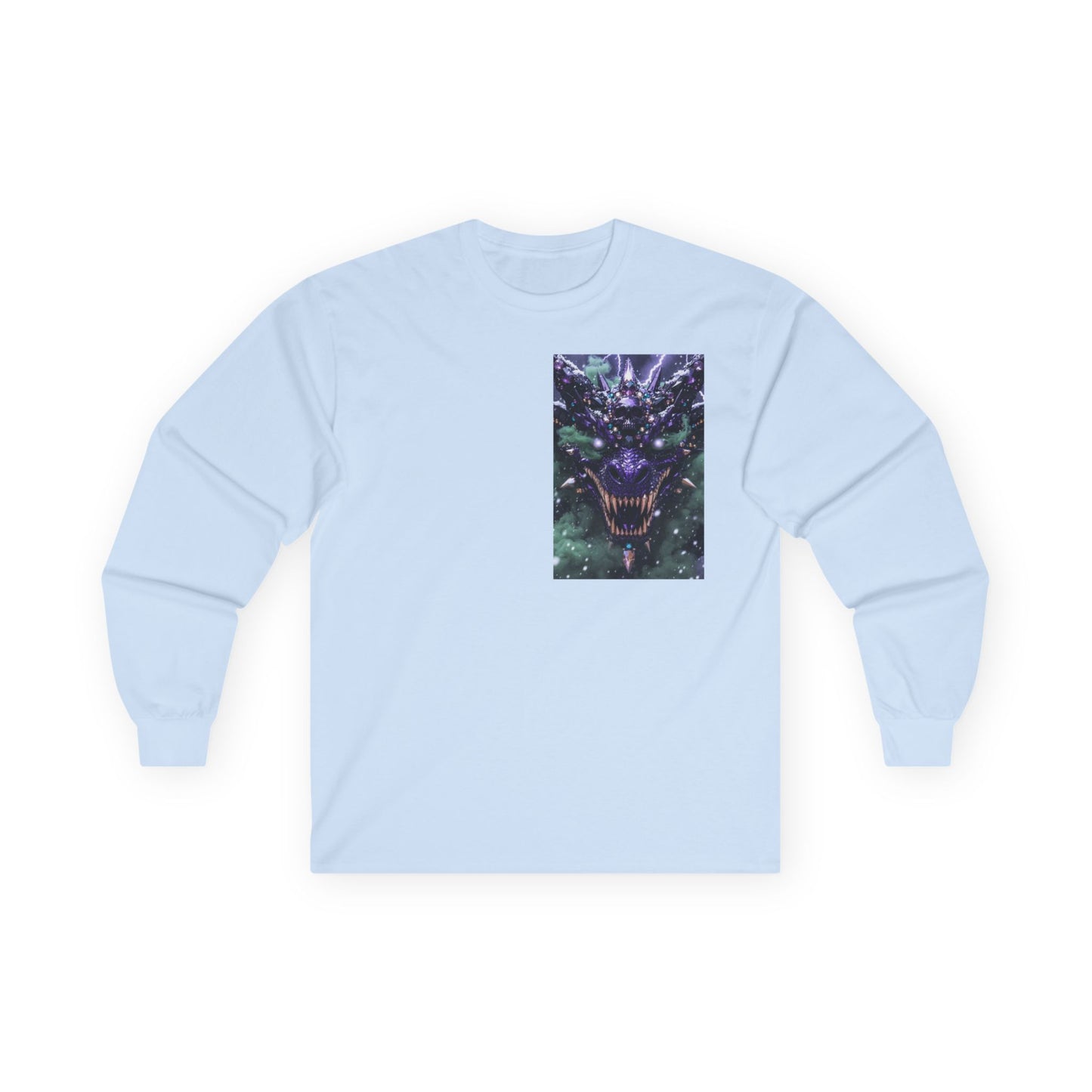 Dragon Skull Face Long Sleeve Tee — Dark Fantasy Chest Graphic