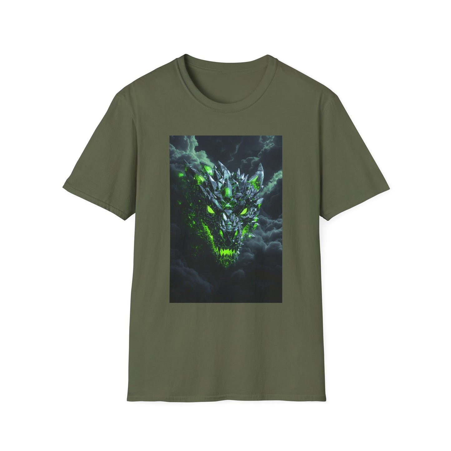 Dragon Skull T‑Shirt — Neon Green Crystal Wyvern Graphic Tee