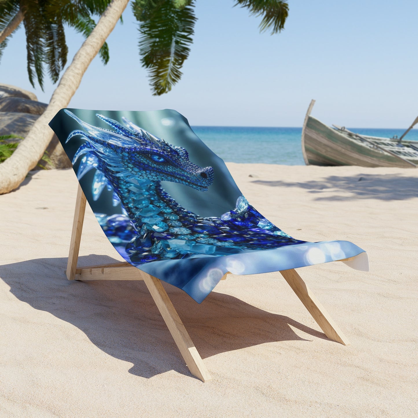Blue Crystal Dragon Beach Towel — Mythical Sea Dragon Design