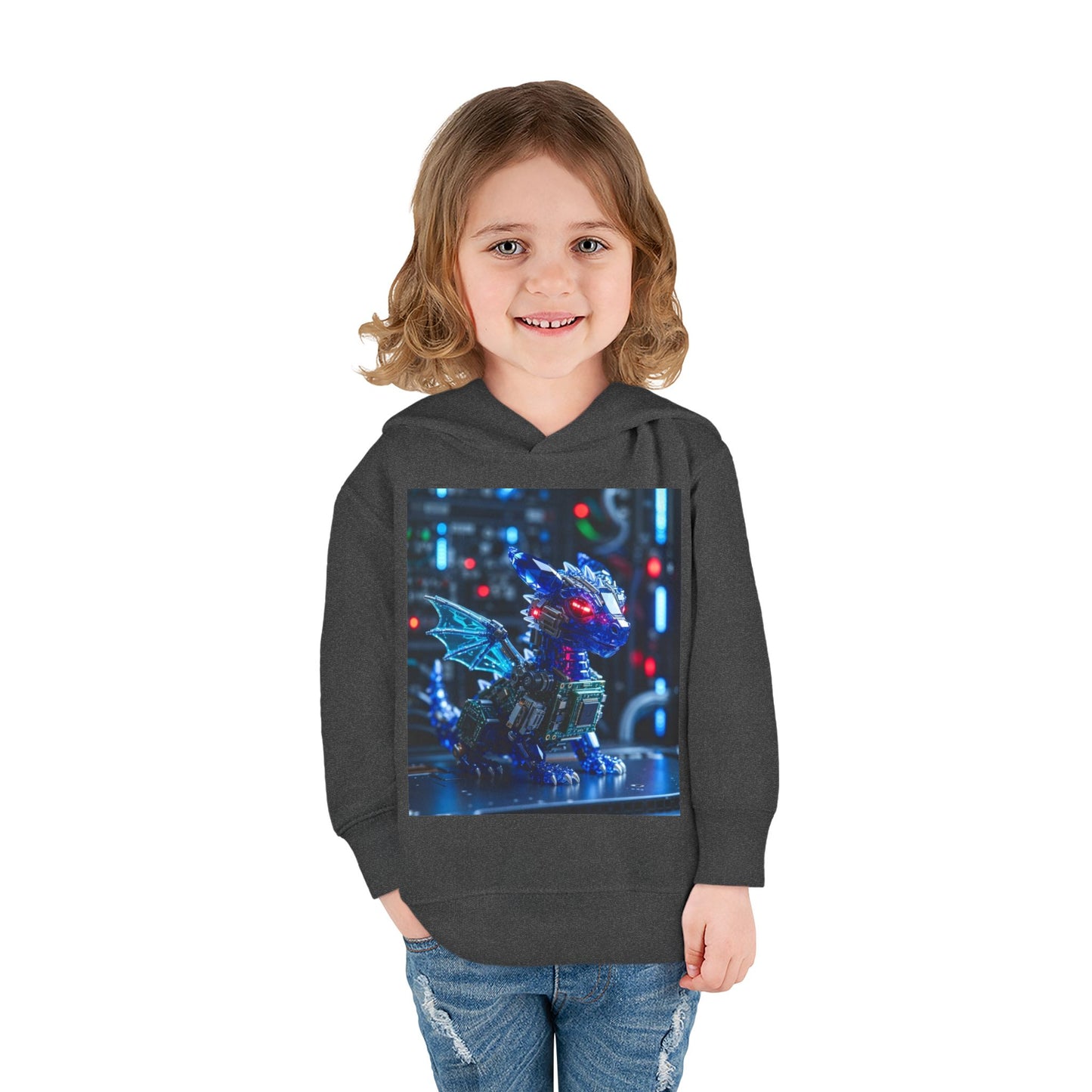 Toddler Hoodie — Neon Robot Dragon Pullover for Kids
