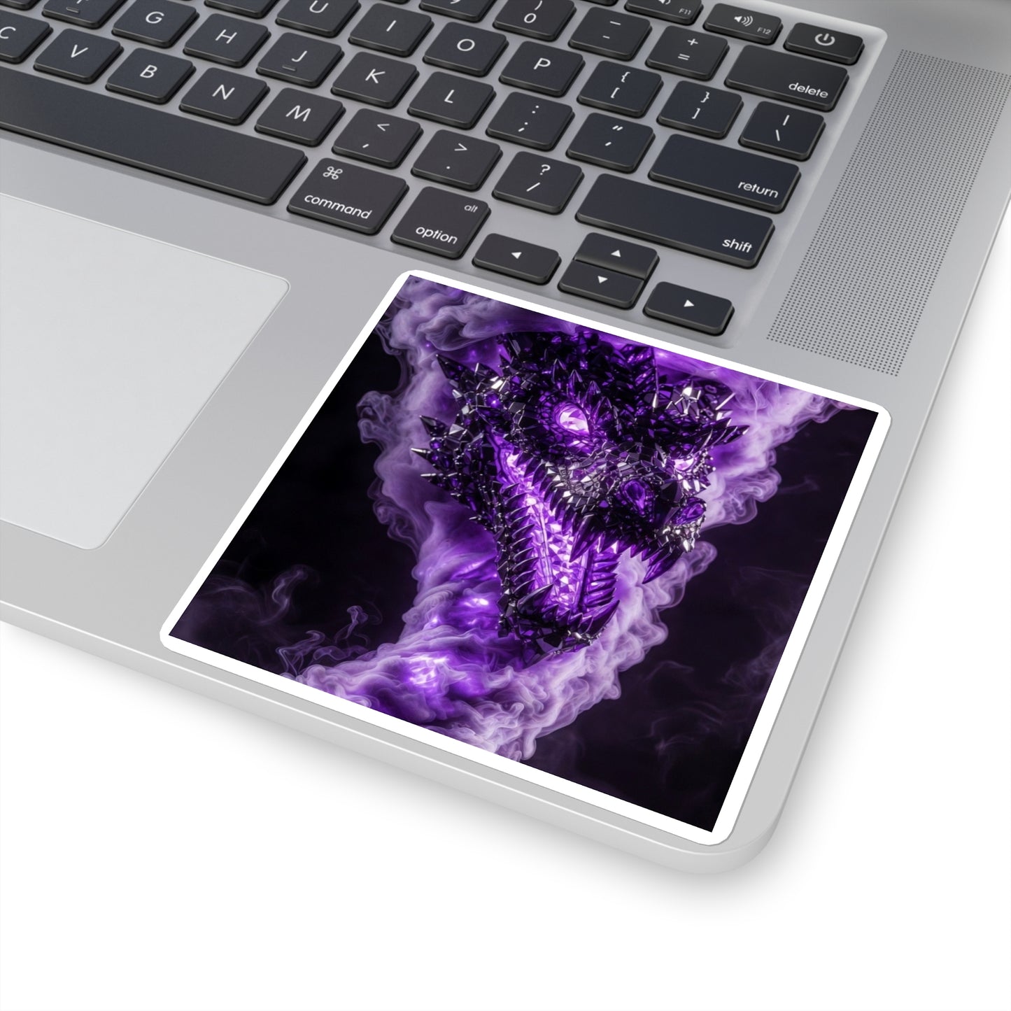 Purple Smoke Dragon Square Sticker — Fantasy Monster Laptop Decal