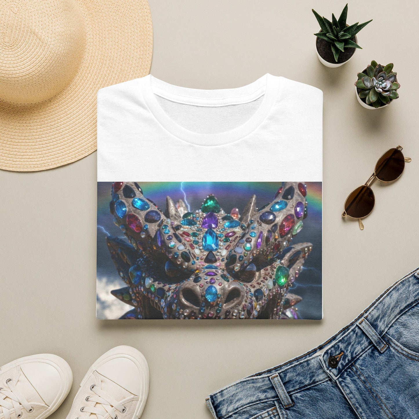 Jeweled Mask Dragon Graphic T-Shirt — Ornate Gemstone Carnival Design
