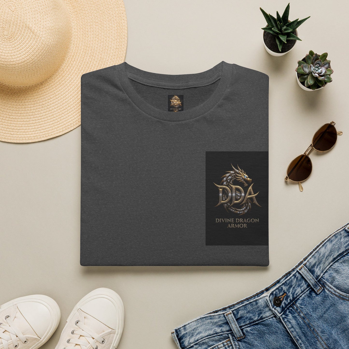 #1 Selling Dragon Logo Pocket T-Shirt — "DDA Divine Dragon Armor" Chest Patch