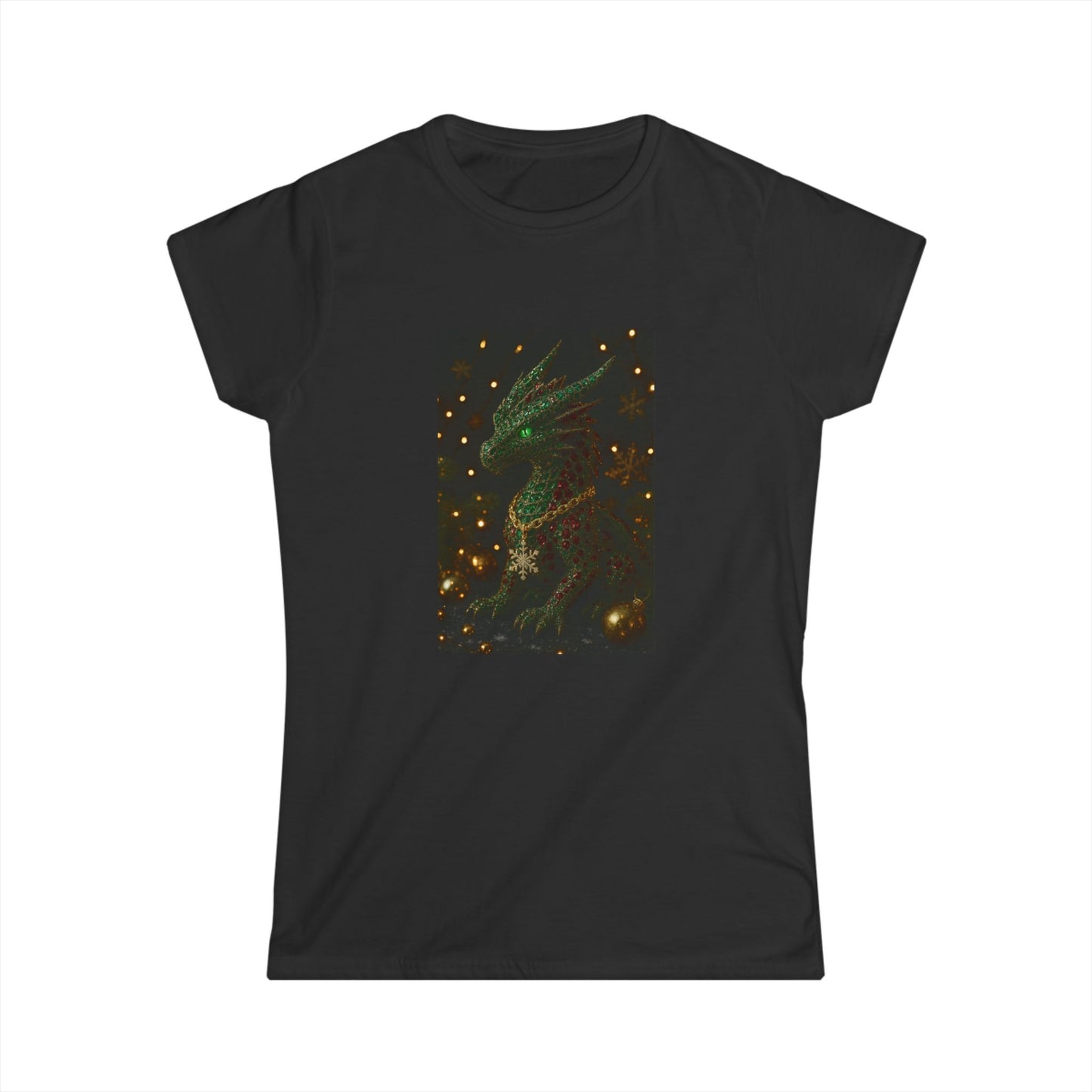 Christmas Women’s Tee — Emerald Dragon & Stars Graphic Shirt