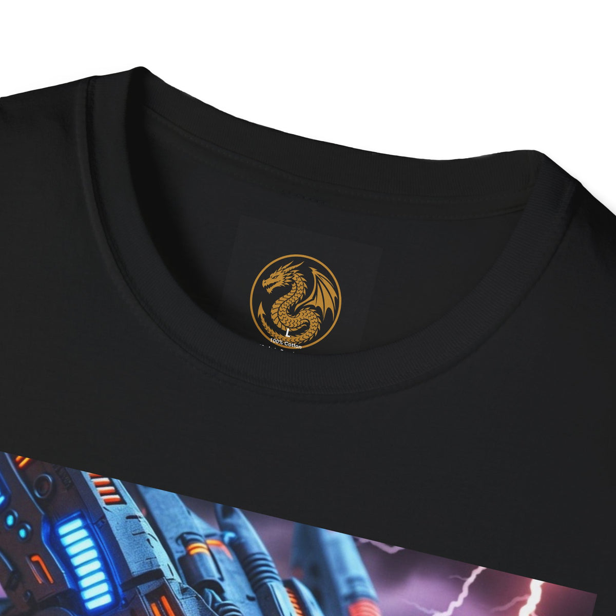 A Cyber Dragon T‑Shirt — Neon Mech Dragon with Lightning Graphic