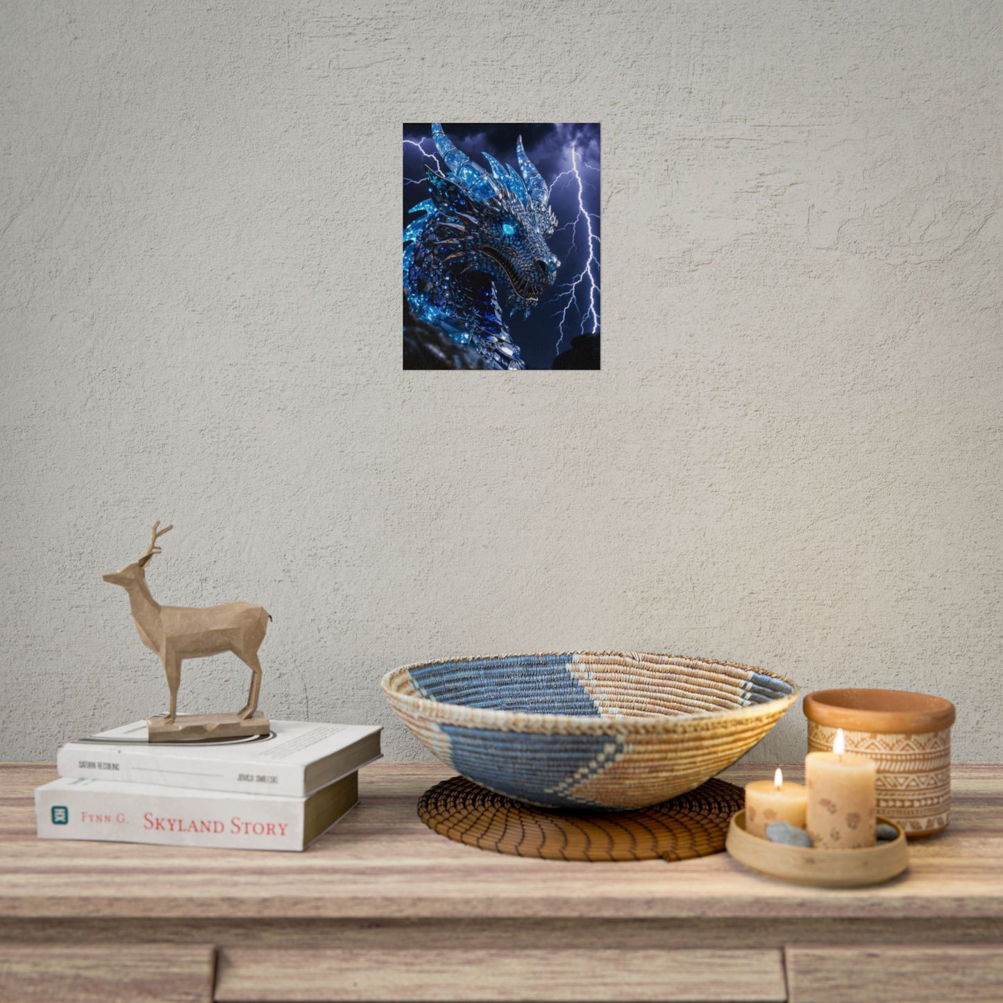 Blue Lightning Dragon Poster — Fantasy Wall Art Rolled Poster