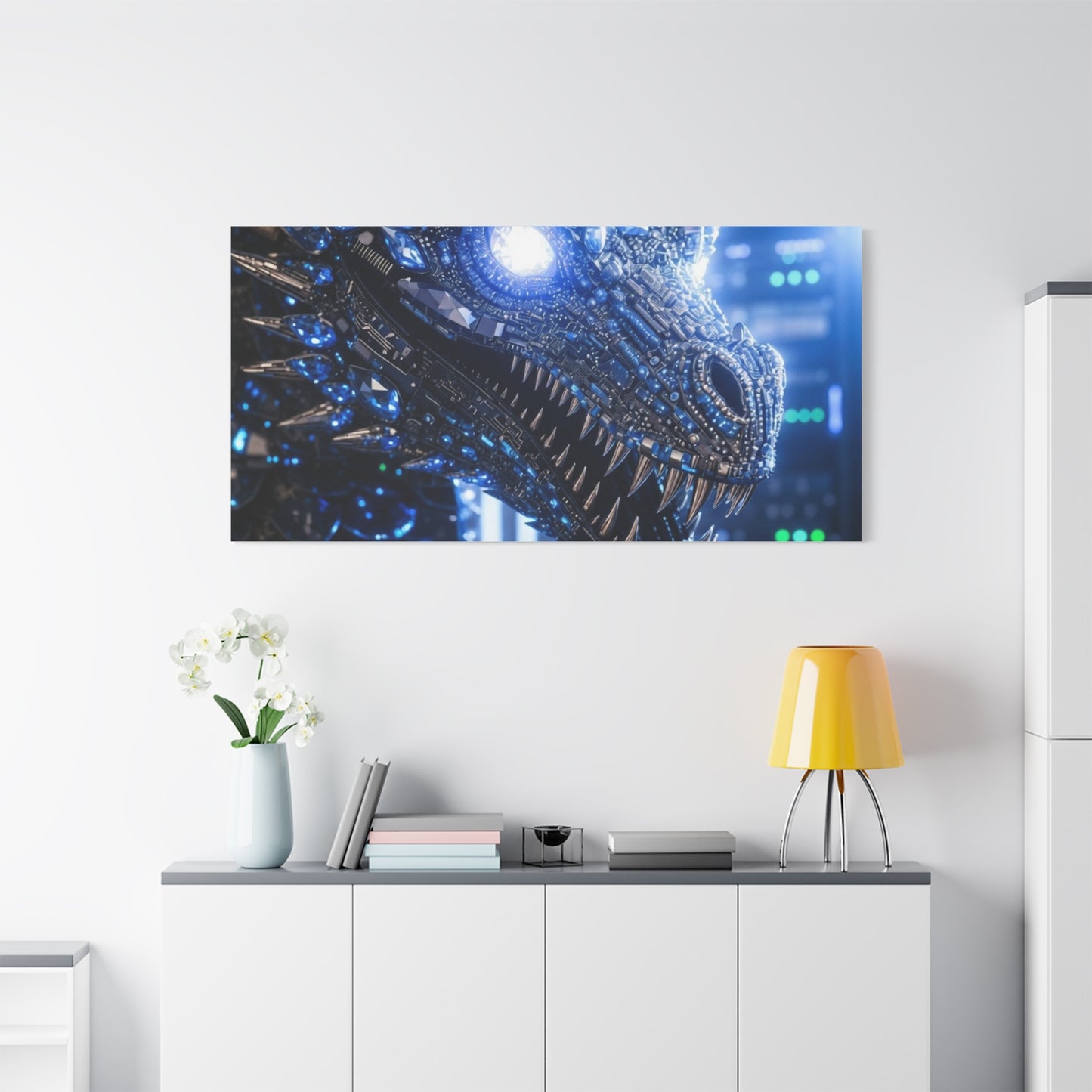 Cyber Dragon Canvas Print — Futuristic Metallic Dragon Wall Art