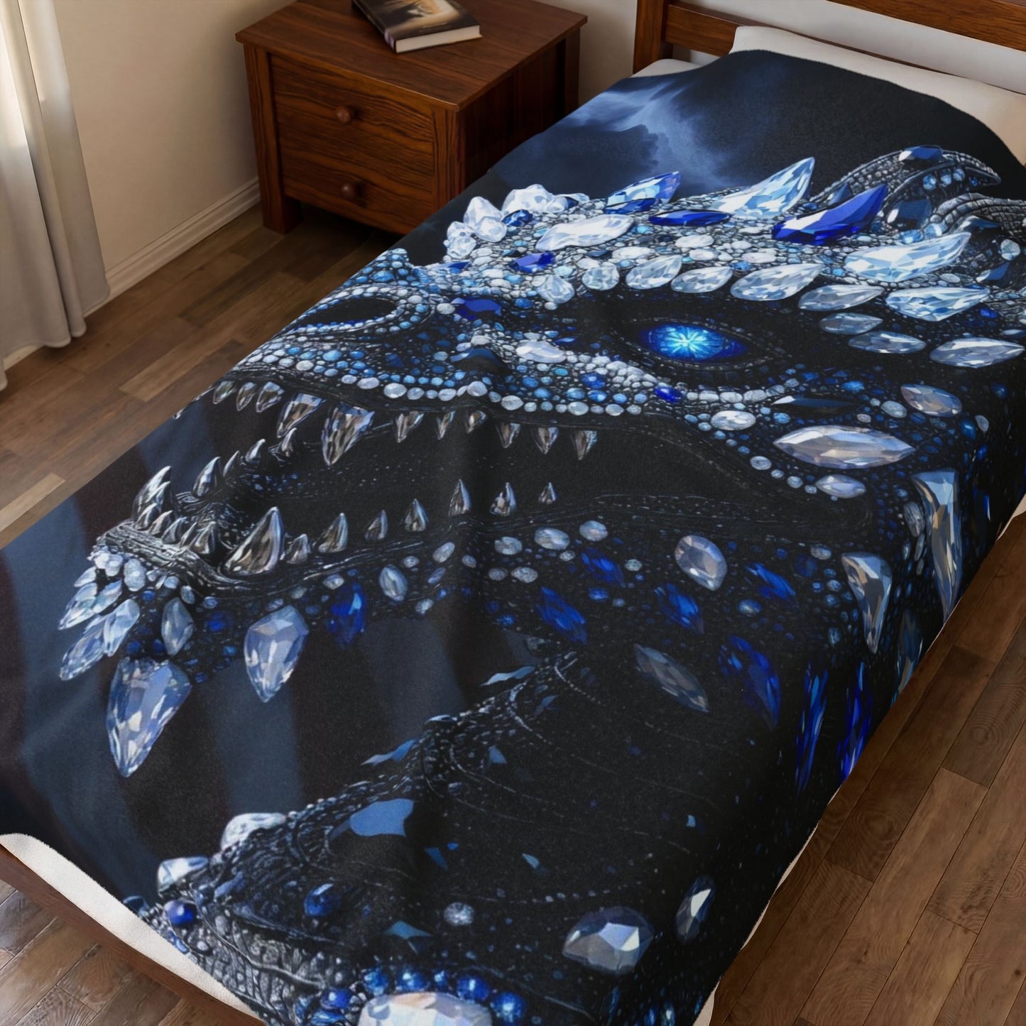Velveteen Plush Blanket — Blue Jewel Dragon with American Flag Accent