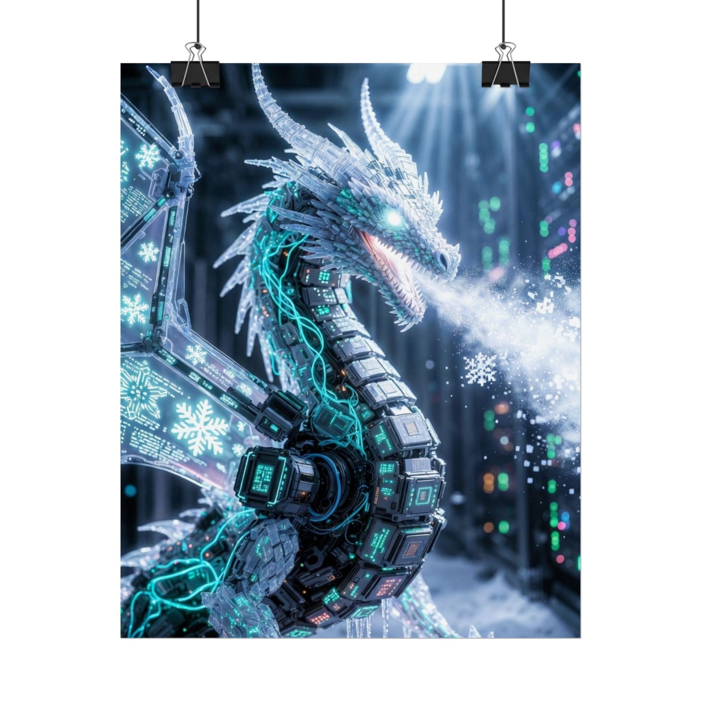 Rolled Poster — Cyber Ice Dragon Fantasy Art Print