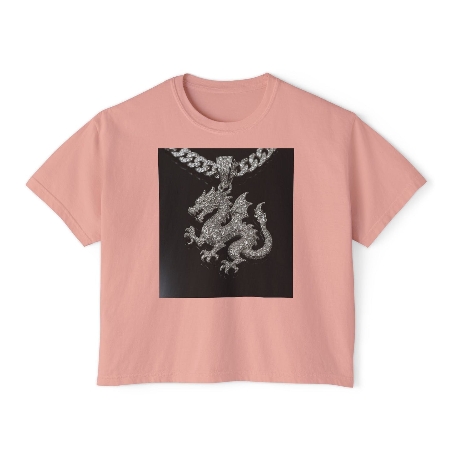 A Divine Diamond Dragon Pendant Graphic Women's Boxy Tee, Casual T-Shirt, Trendy Fashion, Streetwear Style, Unique Gift for Her, Everyday Wear