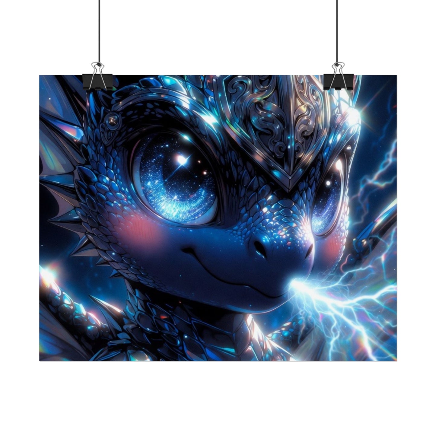 Shiny Blue Dragon Rolled Poster — Cute Electric Fantasy Wall Art