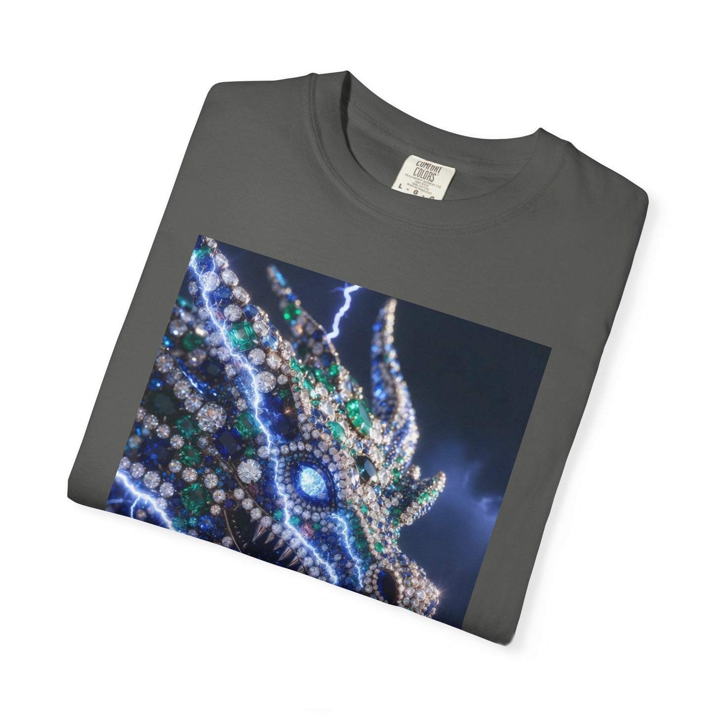 Dragon Lightning Graphic T-Shirt — Jewel-Studded Dragon Design