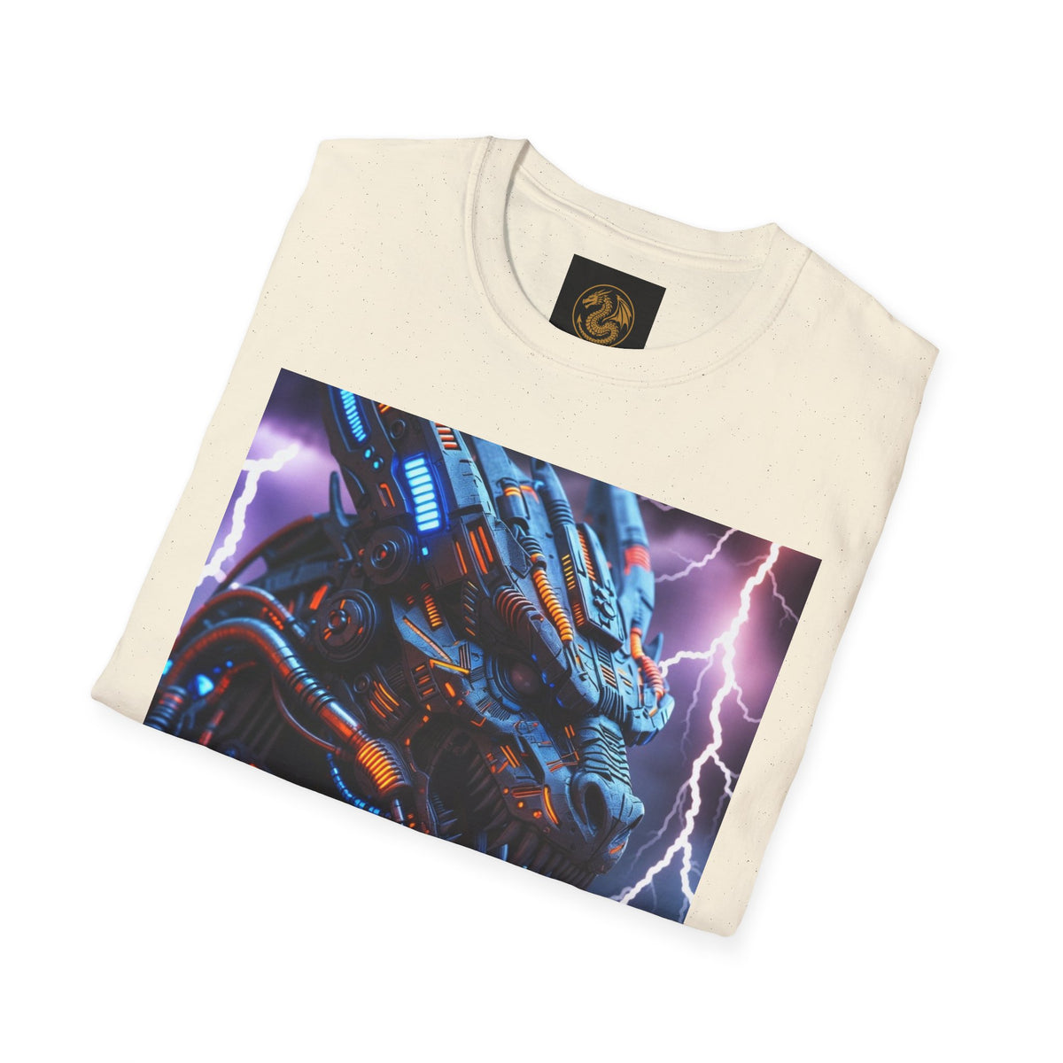 A Cyber Dragon T‑Shirt — Neon Mech Dragon with Lightning Graphic
