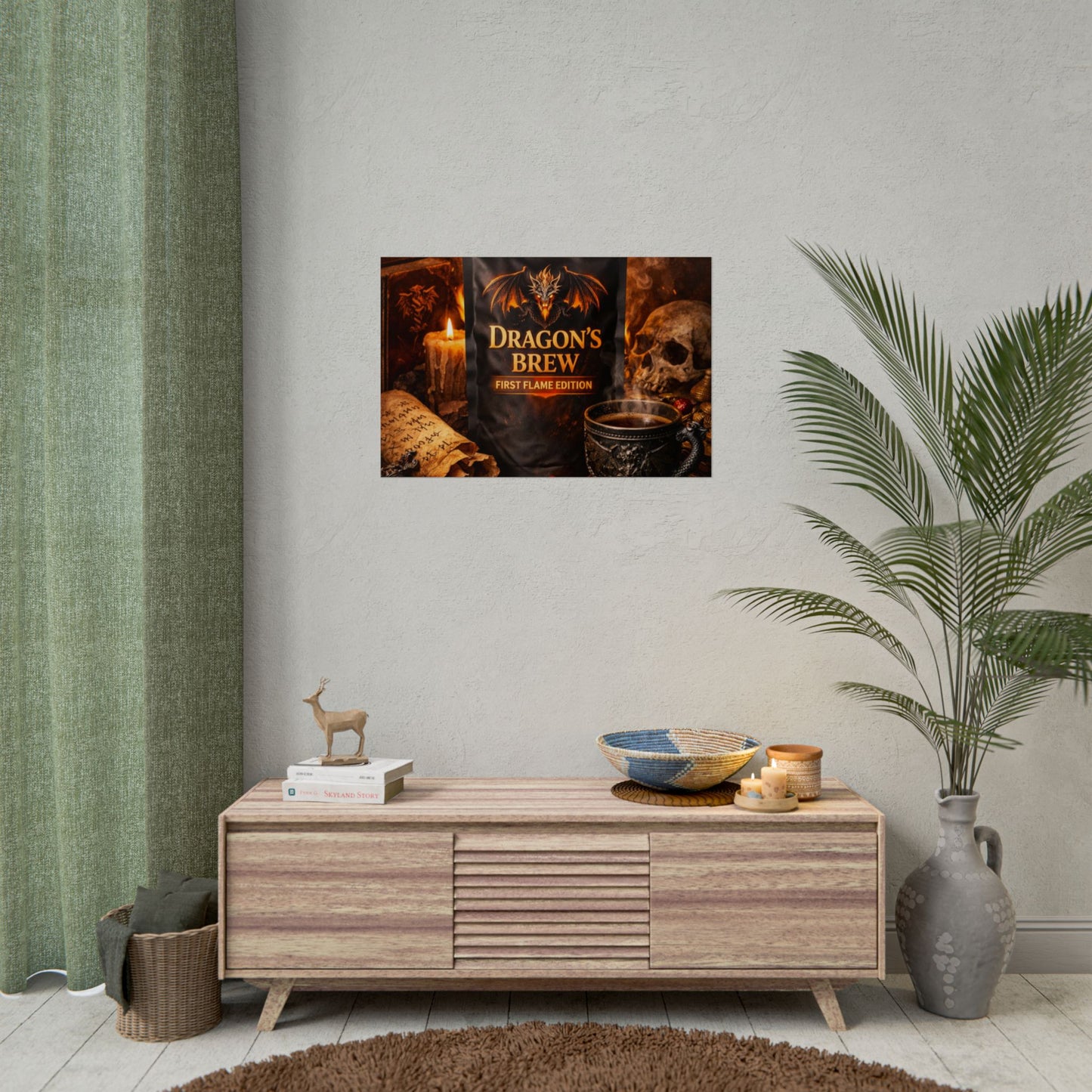 Rolled Poster — "Dragon's Brew: First Flame Edition" Fantasy Coffee Art Print