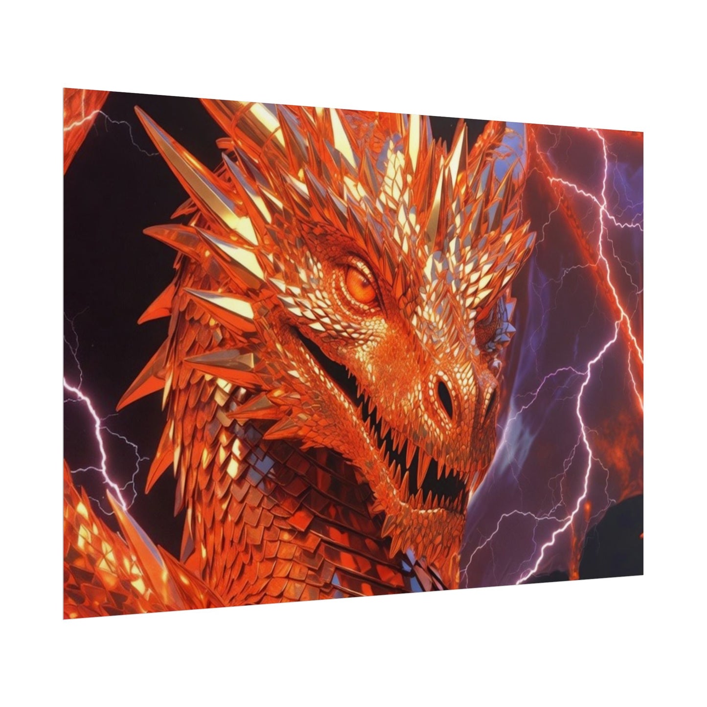 Orange Lightning Dragon Poster — Fantasy Wall Art for Gamers & Fans