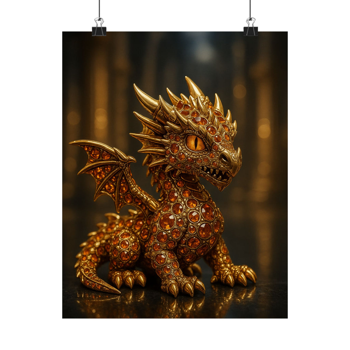 A Golden Orange Dragon Art Print, Satin Poster, Dragon Wall Art, Fantasy Decor, Gift for Gamers, Dragon Lover's Decoration