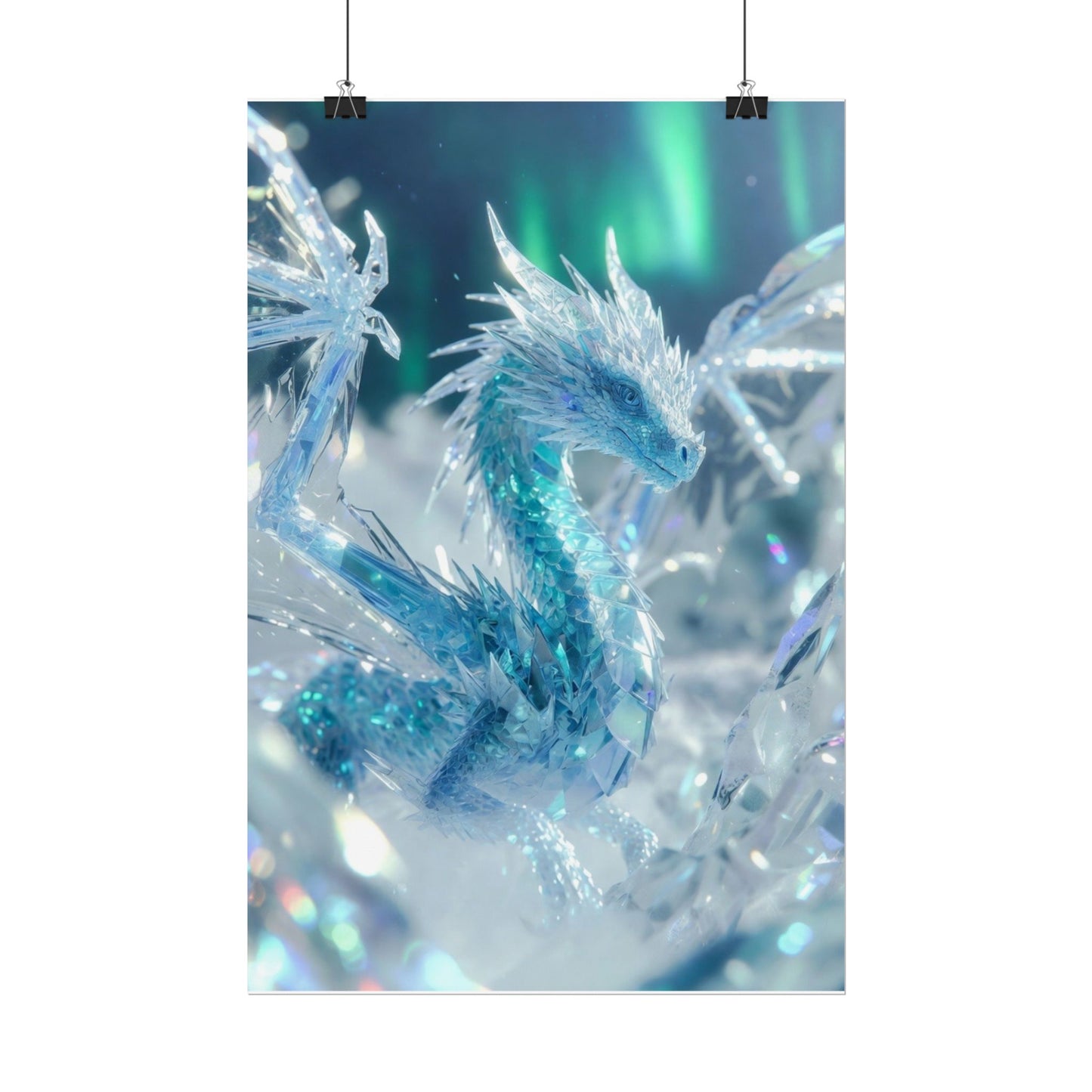Ice Crystal Dragon Poster — Fantasy Aurora Wall Art (Rolled Poster)