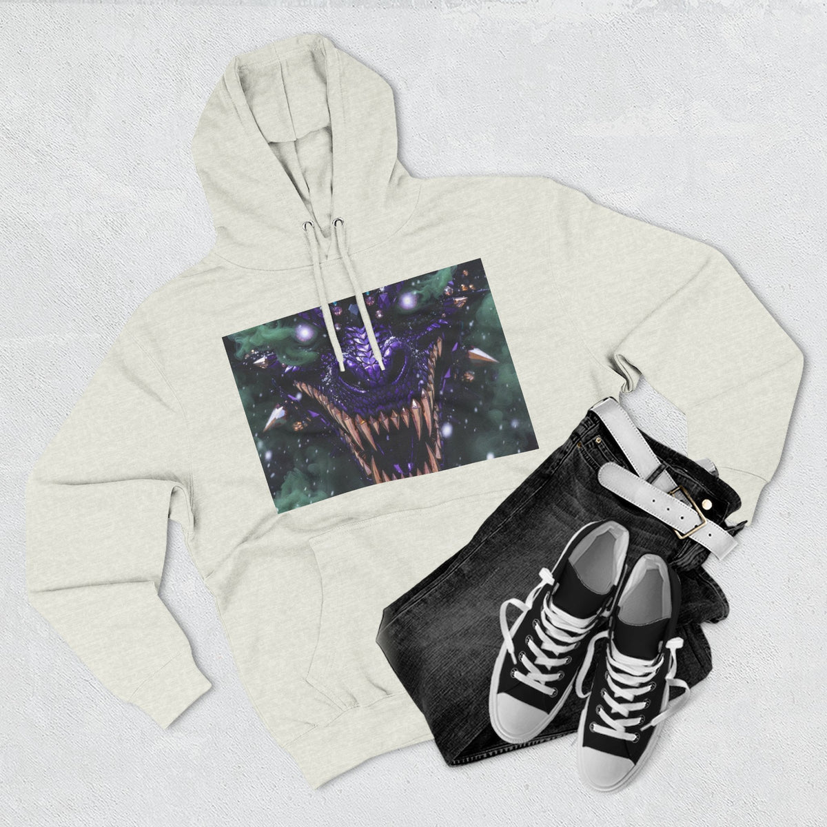 A Mystic Cosmic 🐉 Hoodie — Astral Galaxy Cat Chest Print Fleece Hoodie