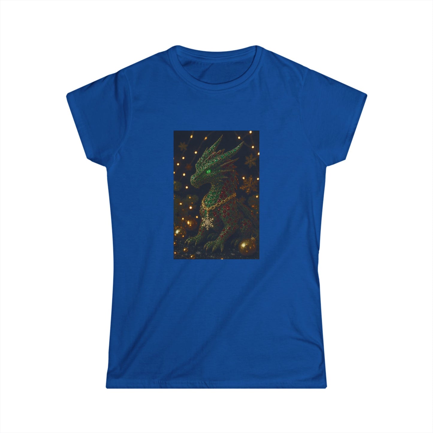Christmas Women’s Tee — Emerald Dragon & Stars Graphic Shirt