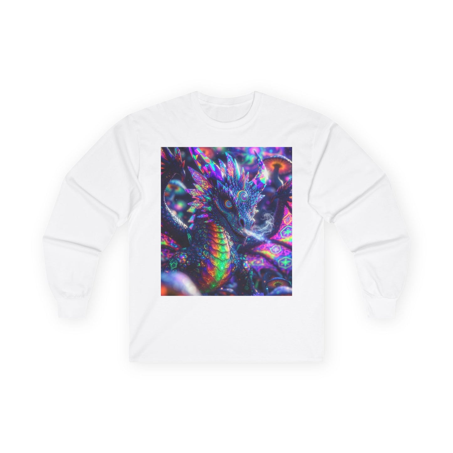 Psychedelic Dragon Long Sleeve Tee — Neon Fantasy Dragon Graphic