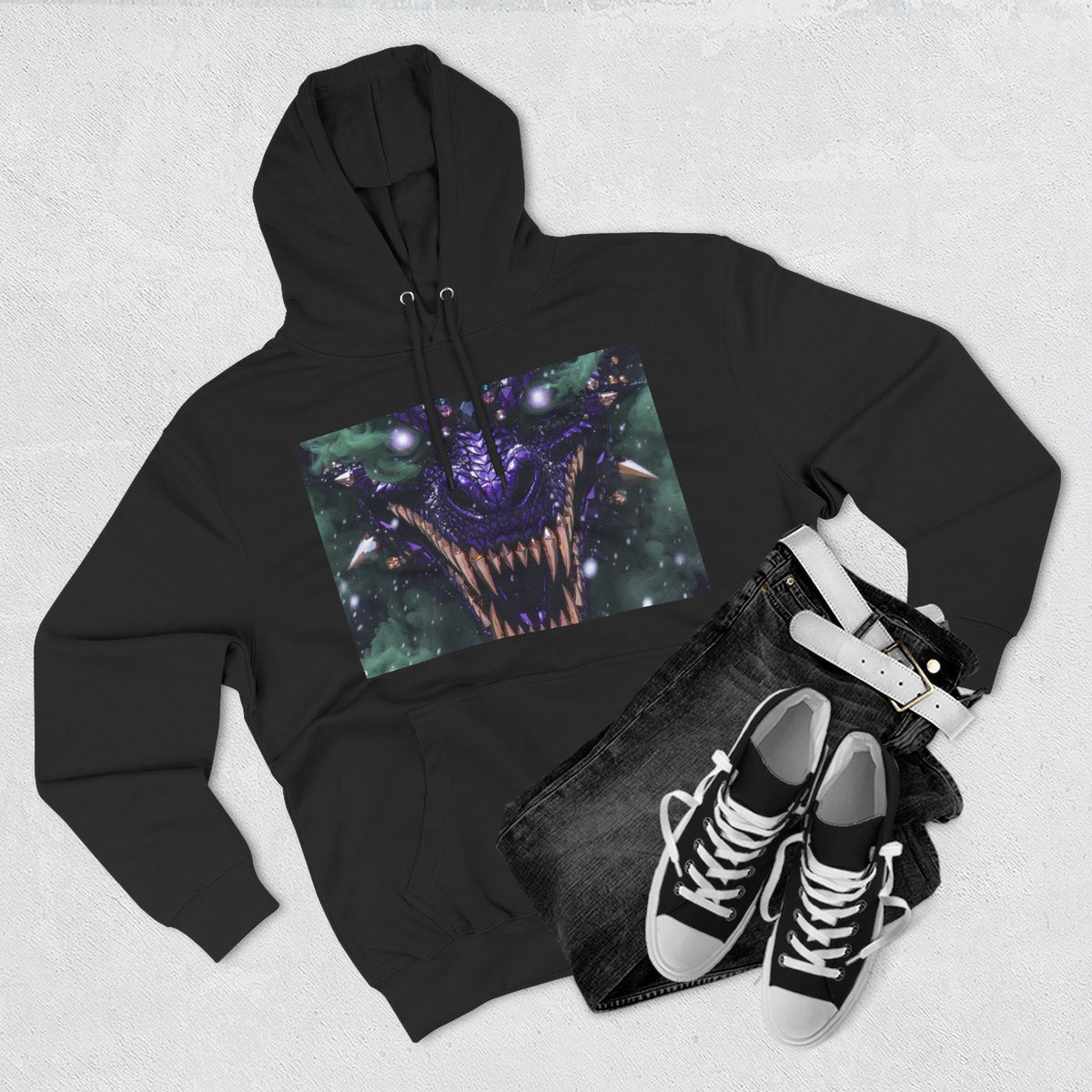 A Mystic Cosmic 🐉 Hoodie — Astral Galaxy Cat Chest Print Fleece Hoodie