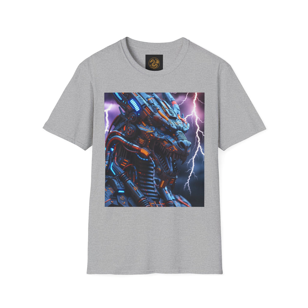 A Cyber Dragon T‑Shirt — Neon Mech Dragon with Lightning Graphic