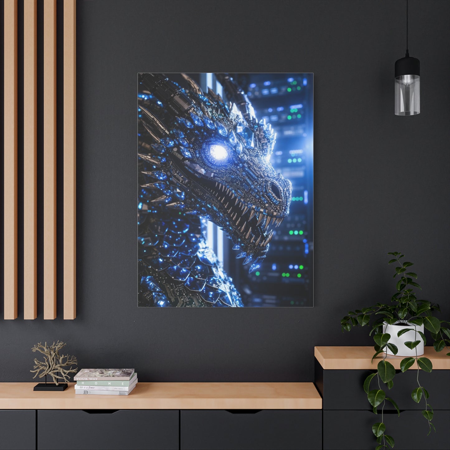 Cyber Dragon Canvas Print — Futuristic Metallic Dragon Wall Art