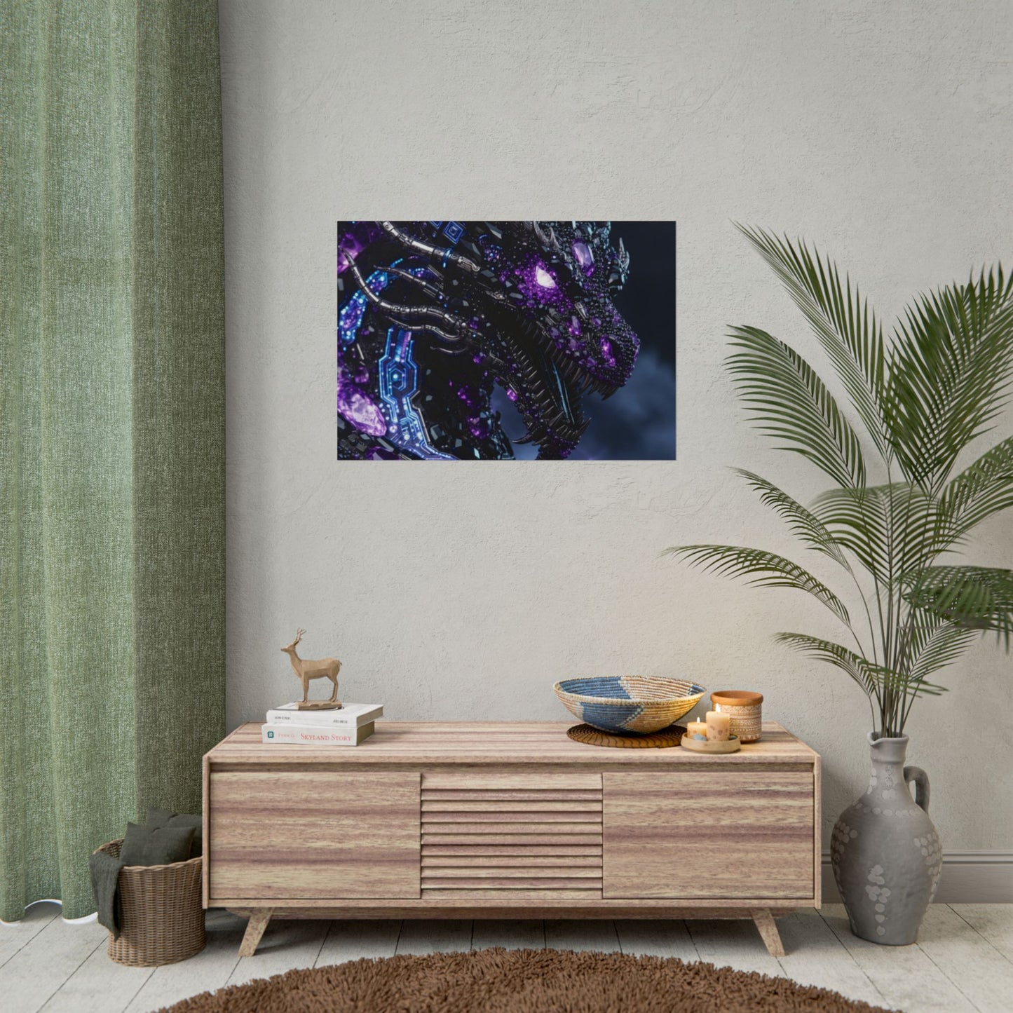 Rolled Poster — Cyberpunk Dragon Storm Art Print