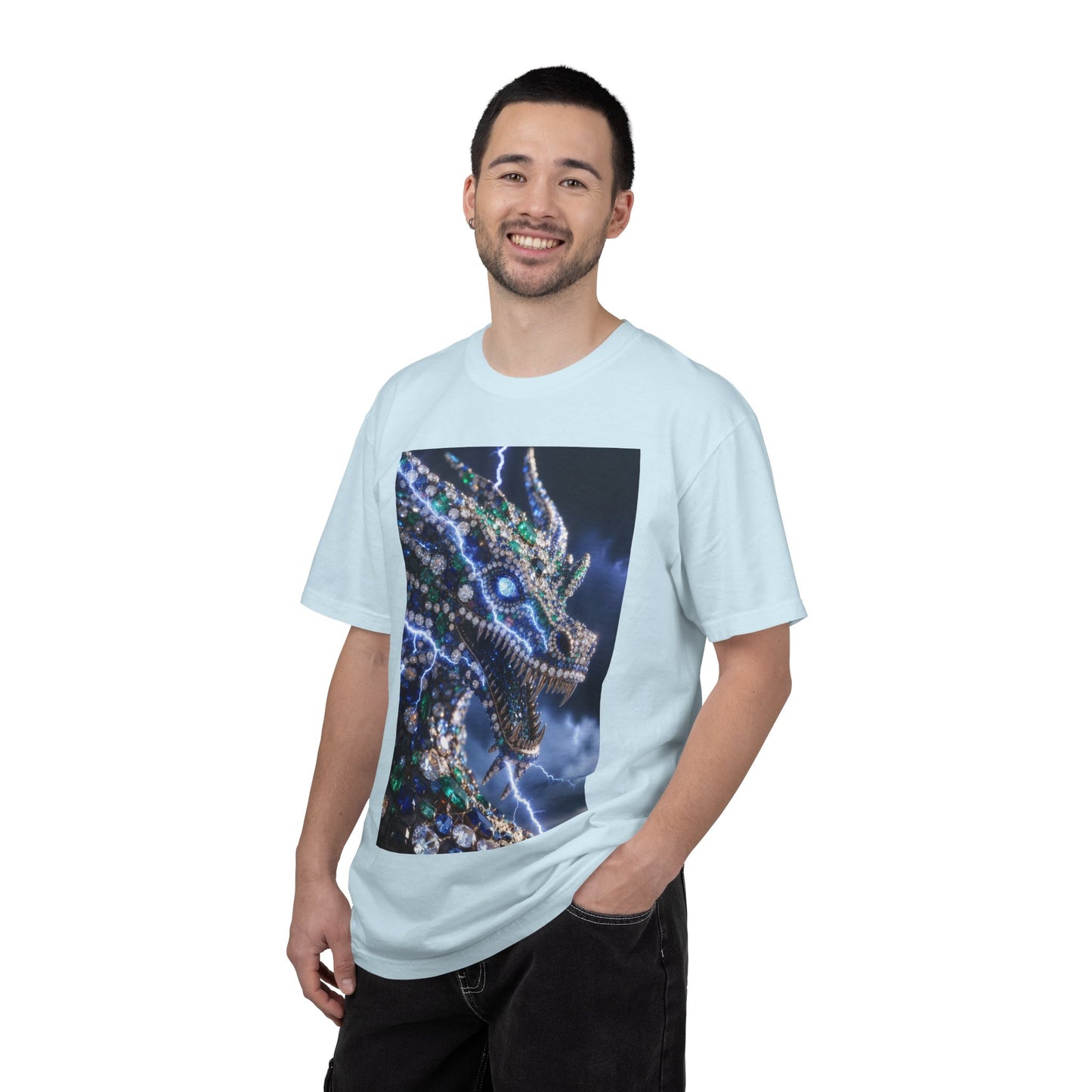 Dragon Lightning Graphic T-Shirt — Jewel-Studded Dragon Design