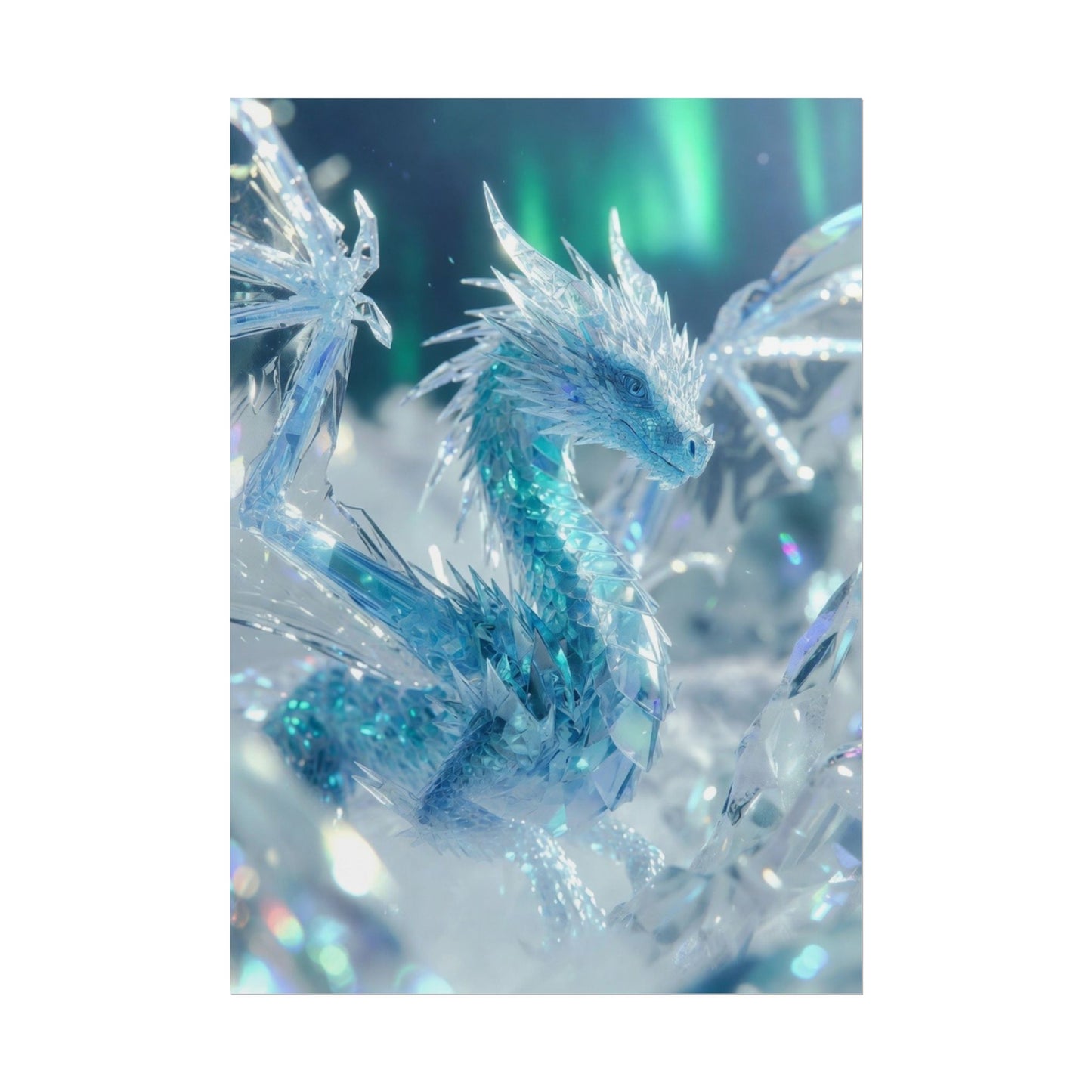 Ice Crystal Dragon Poster — Fantasy Aurora Wall Art (Rolled Poster)